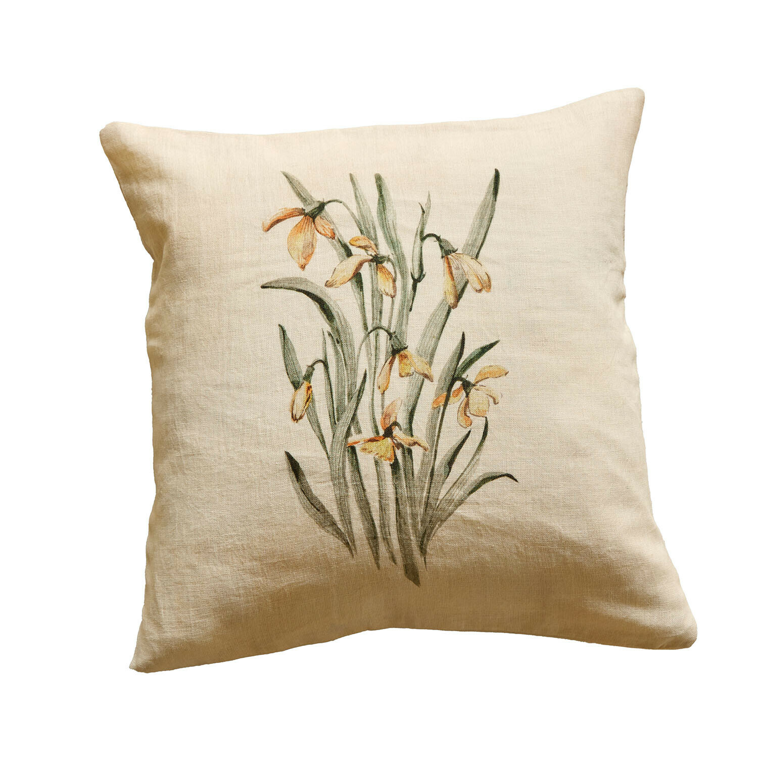 Copricuscino Lozere Cuscino in lino beige con stampa floreale gialla, decorazione naturale per la casa
