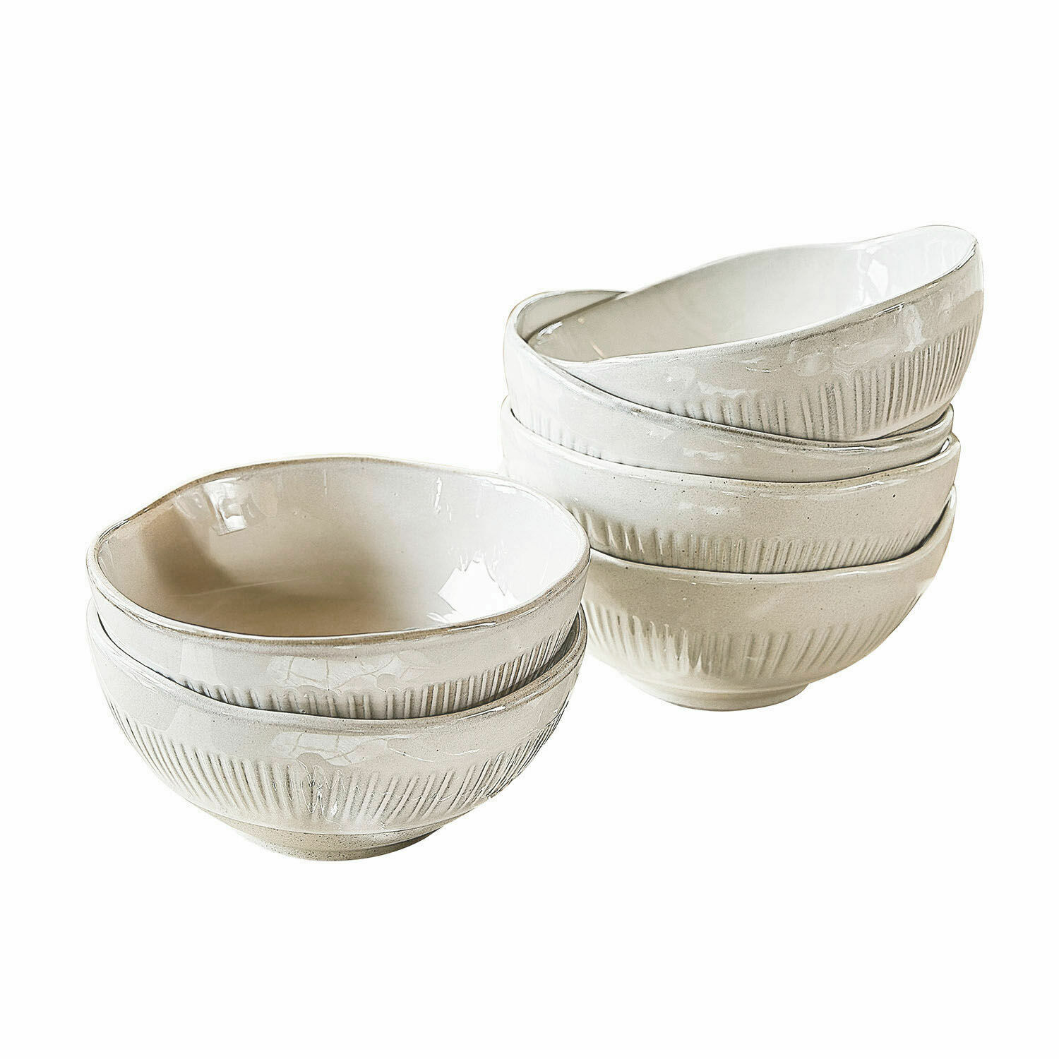 Set di 6 ciotole Périers Set di ciotole in ceramica bianca con motivo delicato, perfette per cucina e servizio