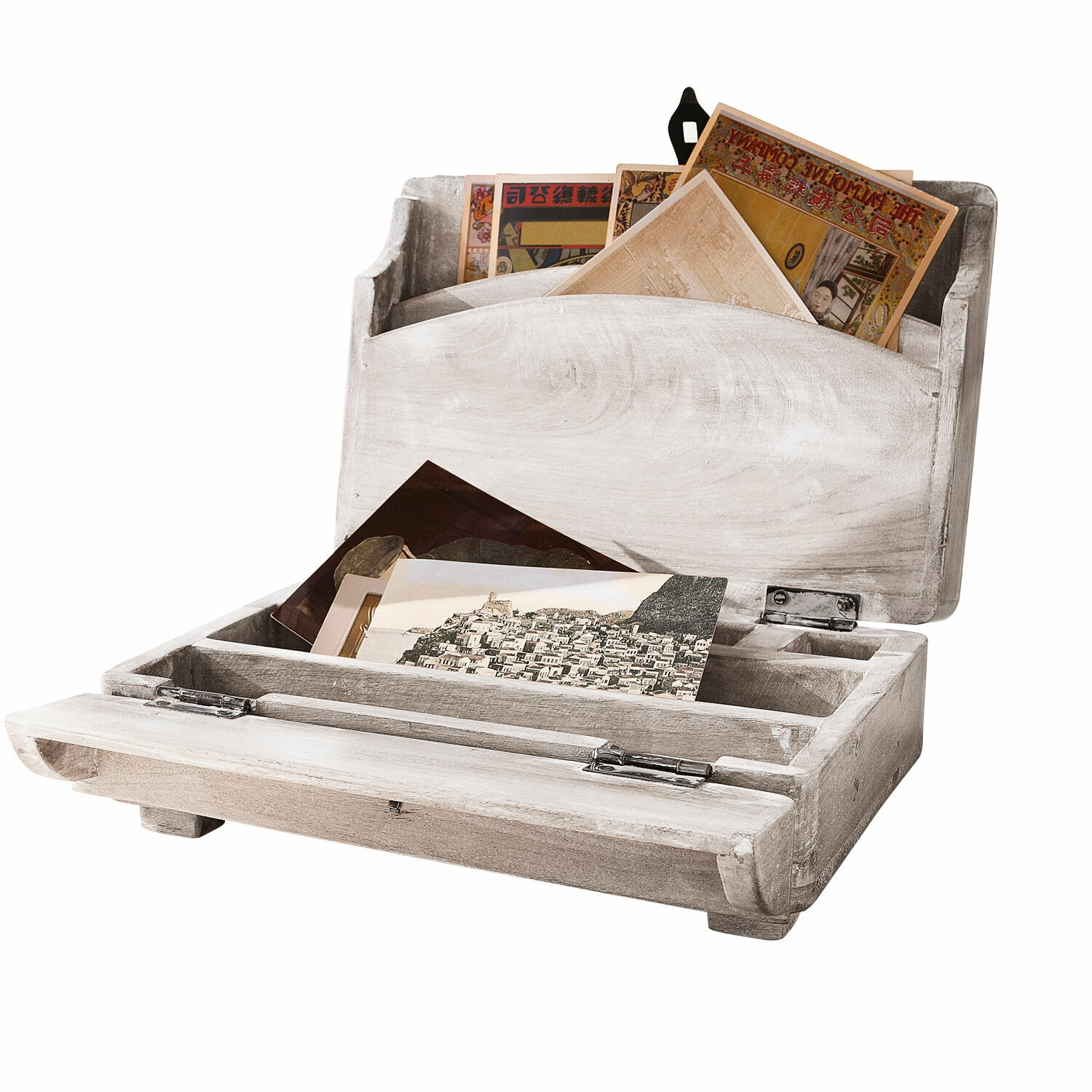 bianco Organizzatore da scrivania in legno bianco Didier con scomparti per documenti e lettere