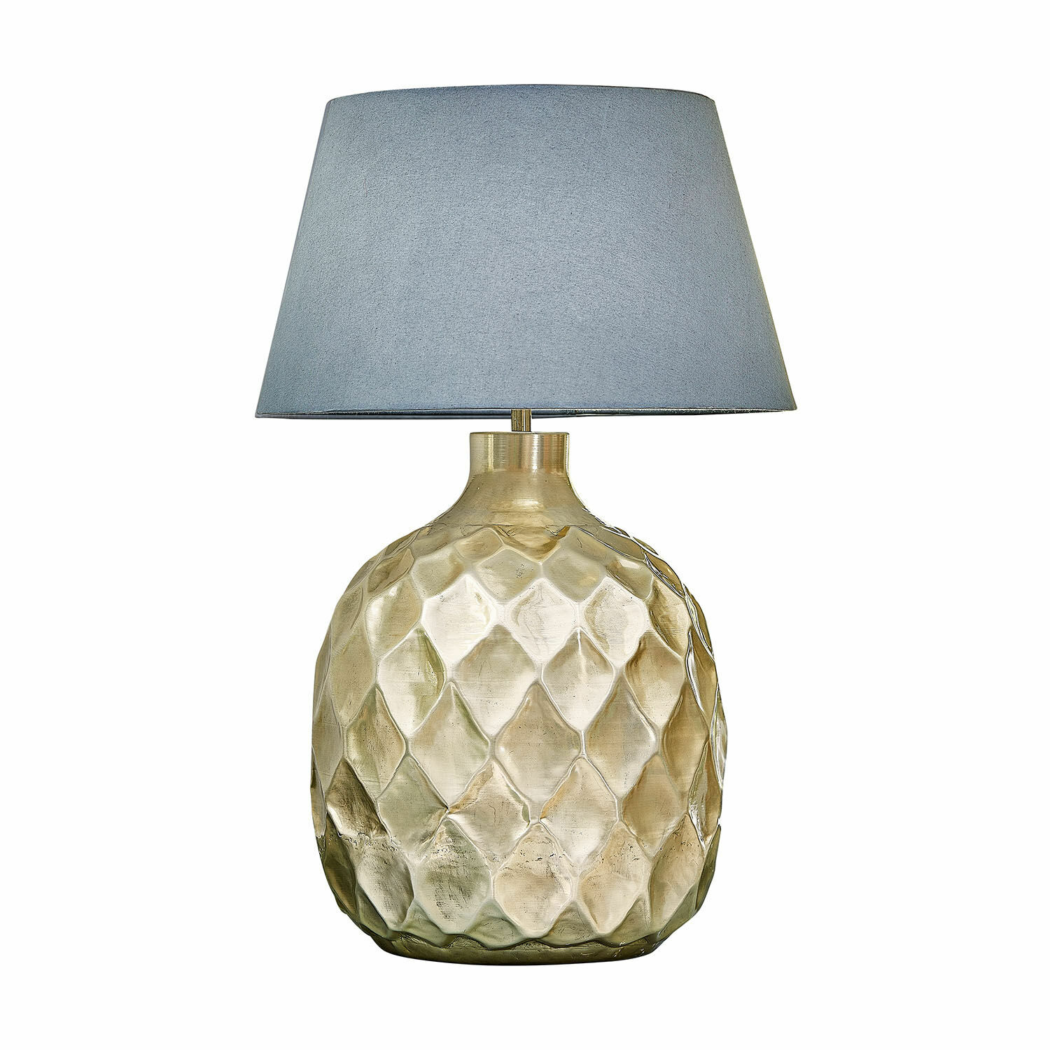 Lampada da tavolo Maricot Lampada da tavolo con base in vetro dorato e paralume grigio per soggiorno e camera
