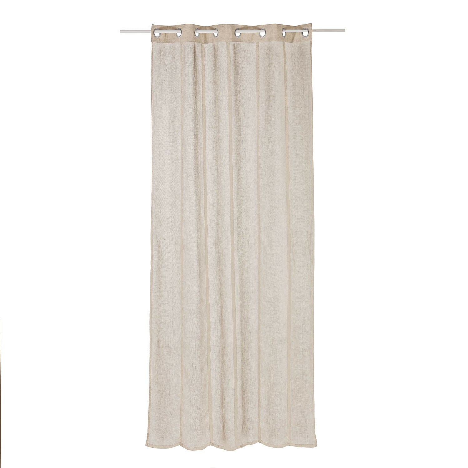 Tenda Blanchy Tenda beige in lino trasparente con occhielli metallici, decorazione elegante per finestre