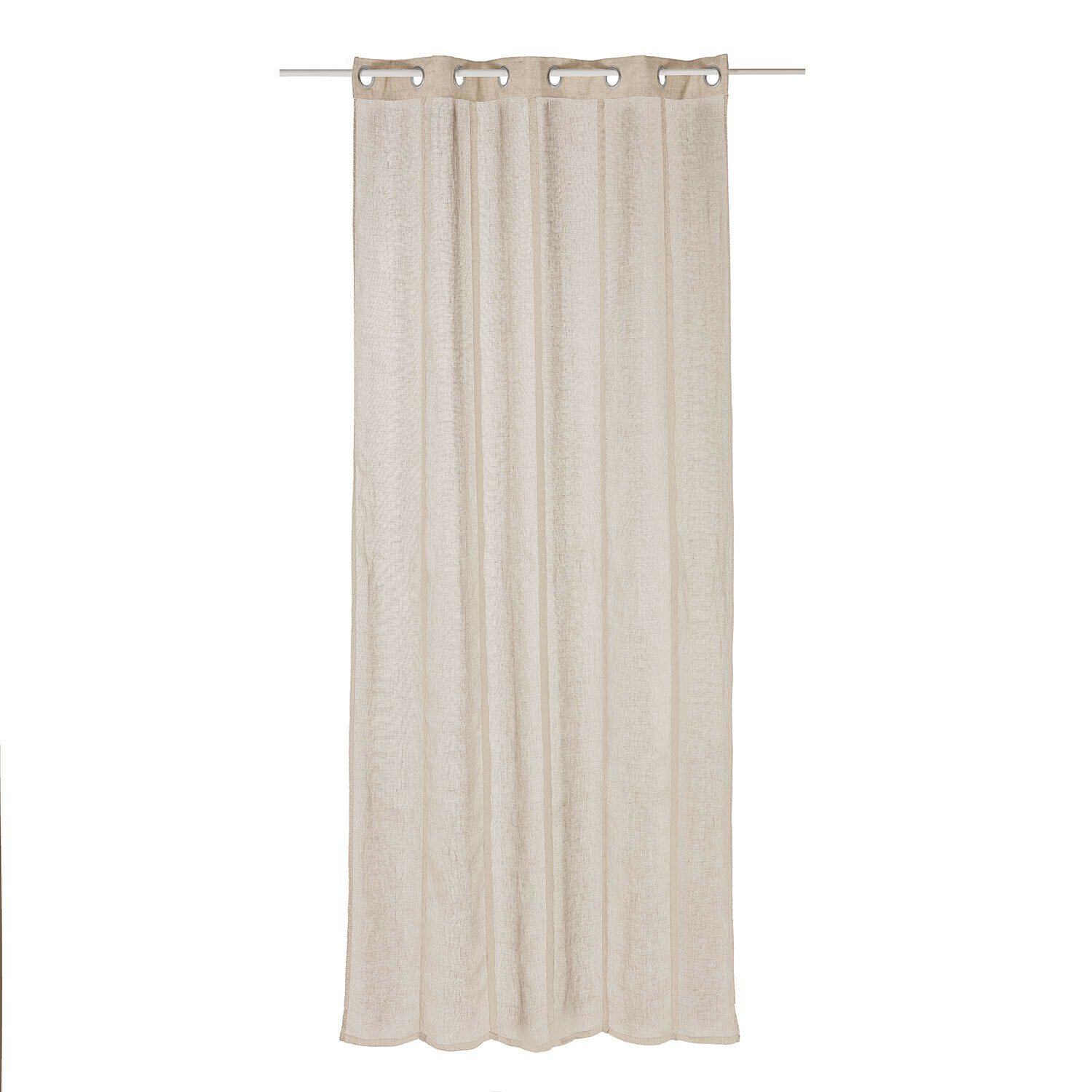 Tenda Blanchy Tenda beige in lino trasparente con occhielli metallici, decorazione elegante per finestre