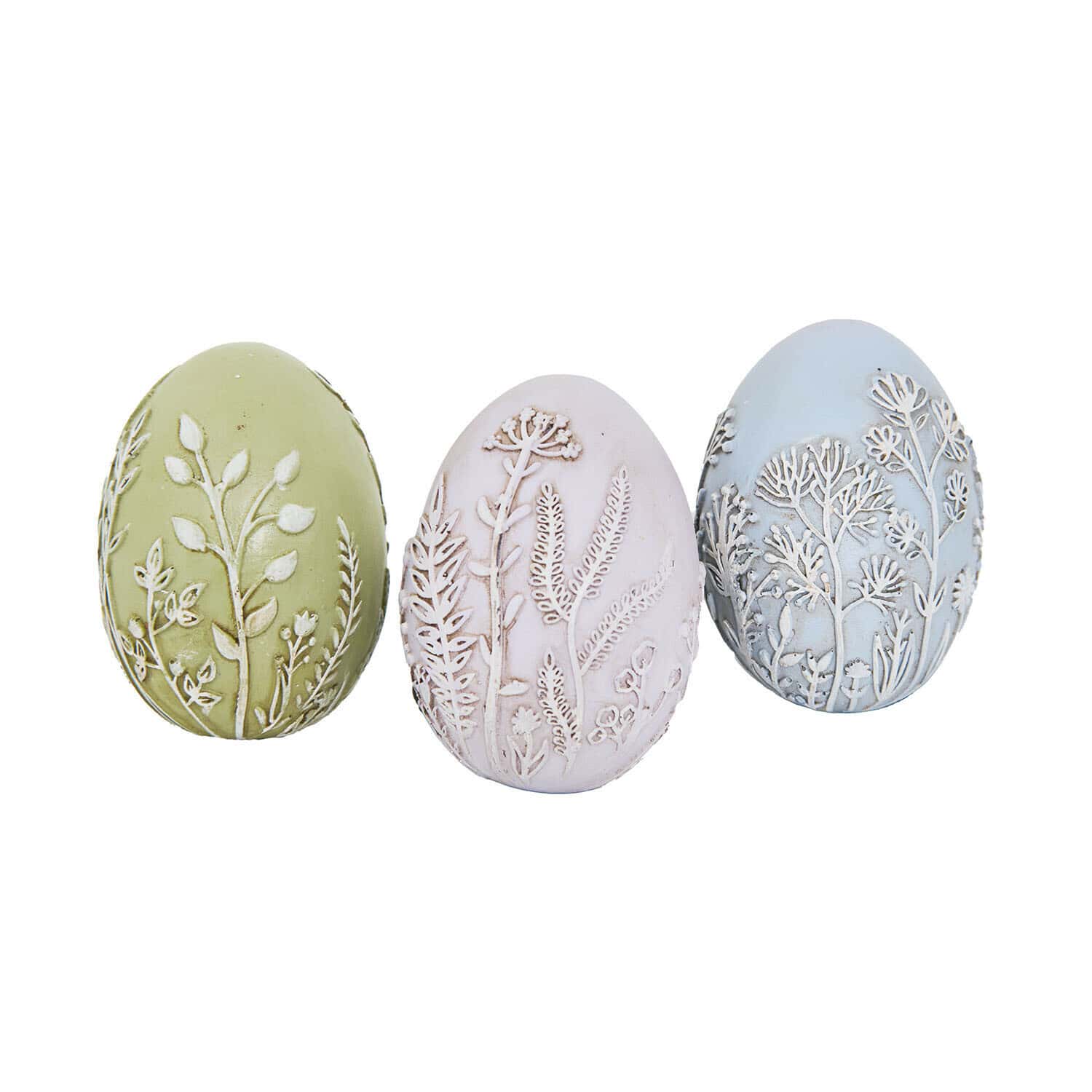 Set di 3 uova di Pasqua Fauverine Set di tre uova decorative in ceramica color pastello con motivo floreale in rilievo