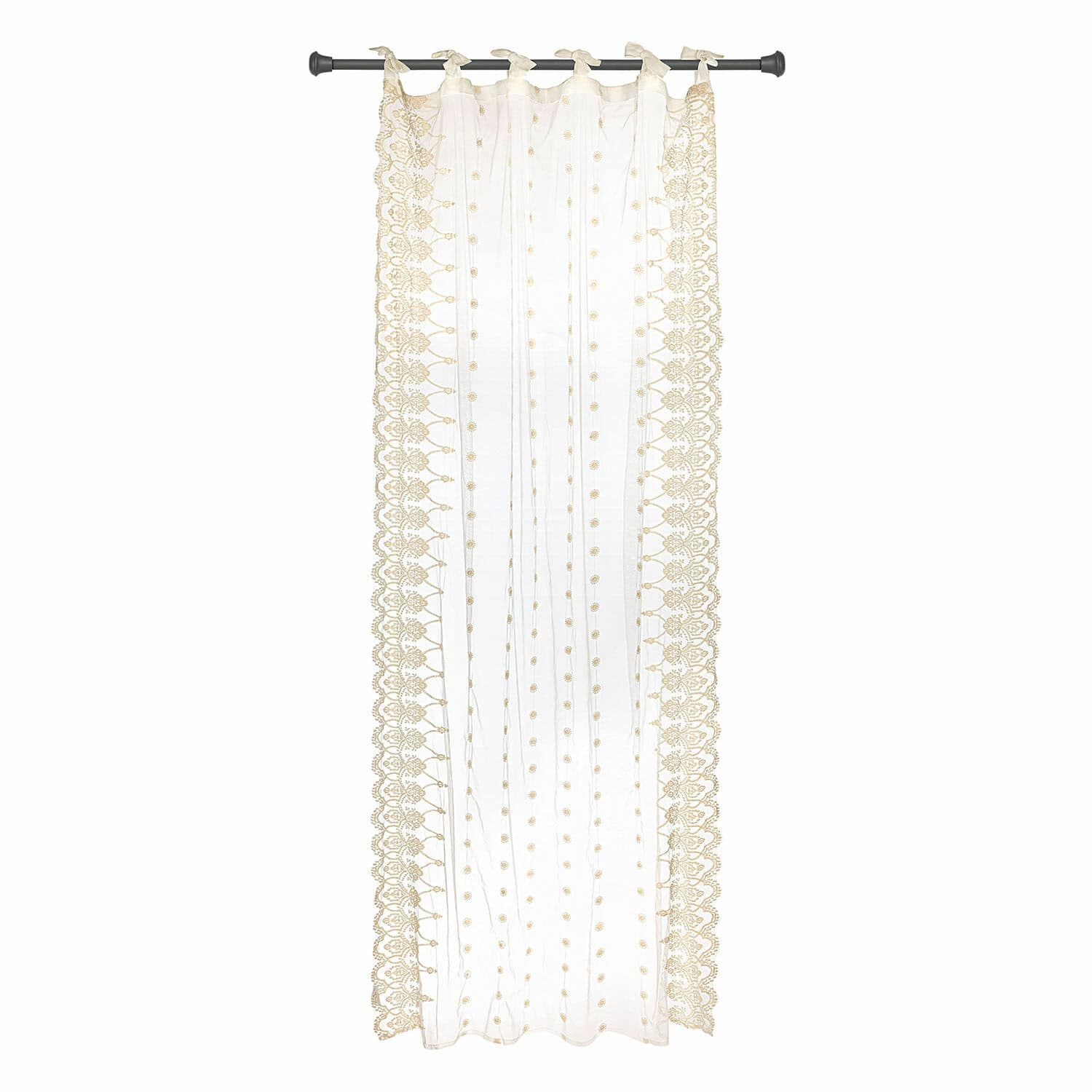 Tenda Elaisa Tenda bianca trasparente con pizzo beige e ricamo, decorazione elegante per finestre