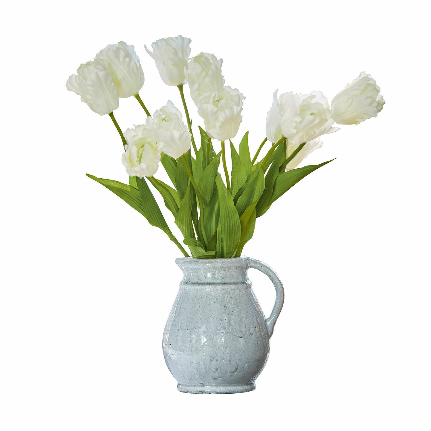 Set di 6 fiori decorativi Lamarr Mazetto di tulipani bianchi in brocca di ceramica grigia per decorazione d'interni