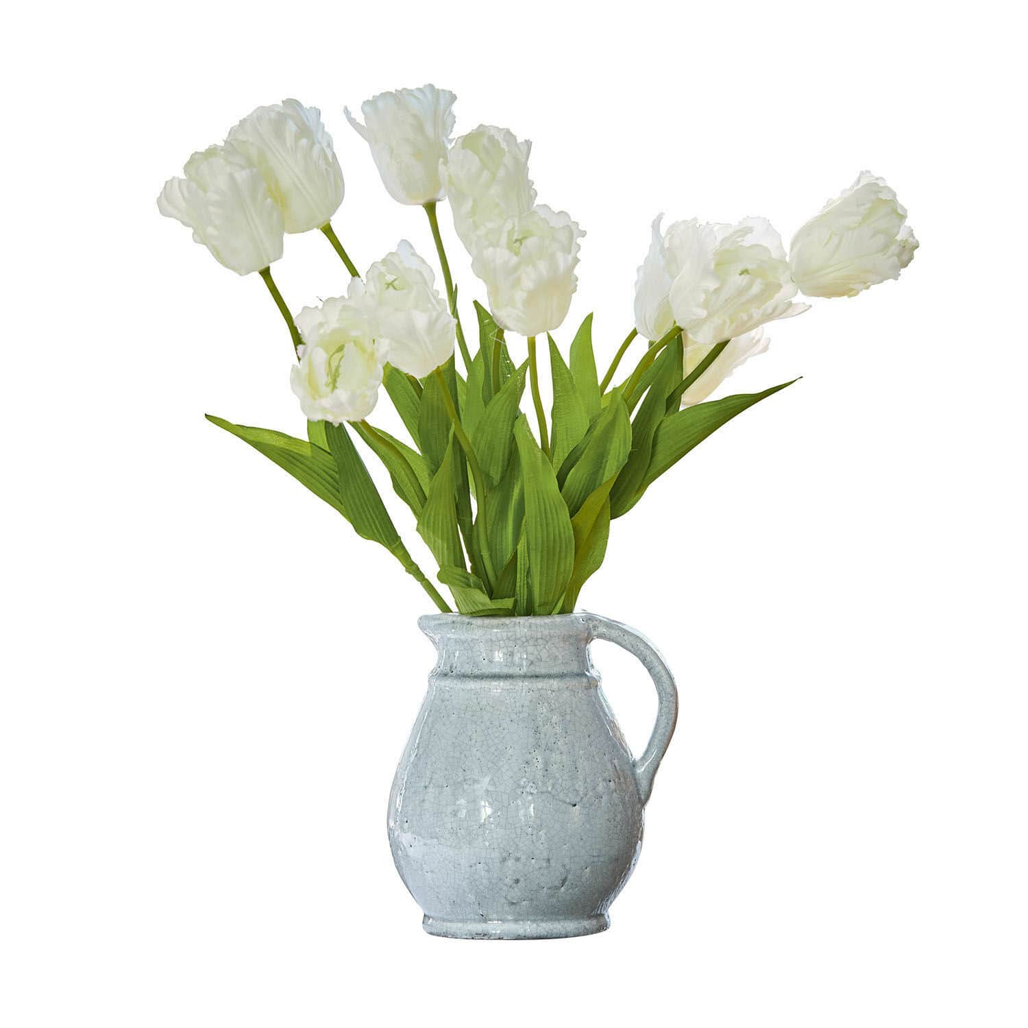Set di 6 fiori decorativi Lamarr Mazetto di tulipani bianchi in brocca di ceramica grigia per decorazione d'interni