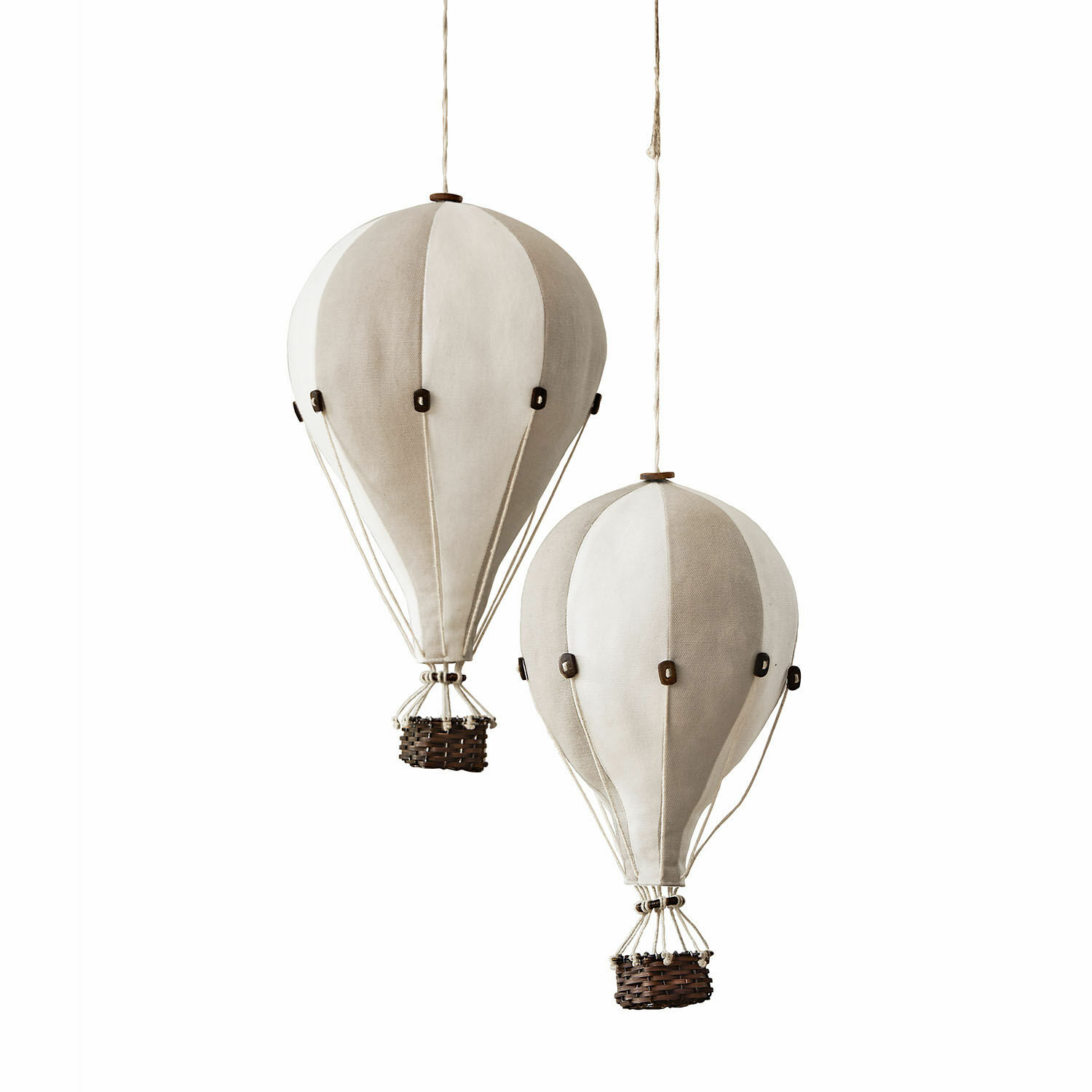 Coppia di mongolfiere decorative Merrybean Palloni aerostatici decorativi in tessuto beige e bianco da appendere per arredamento casa