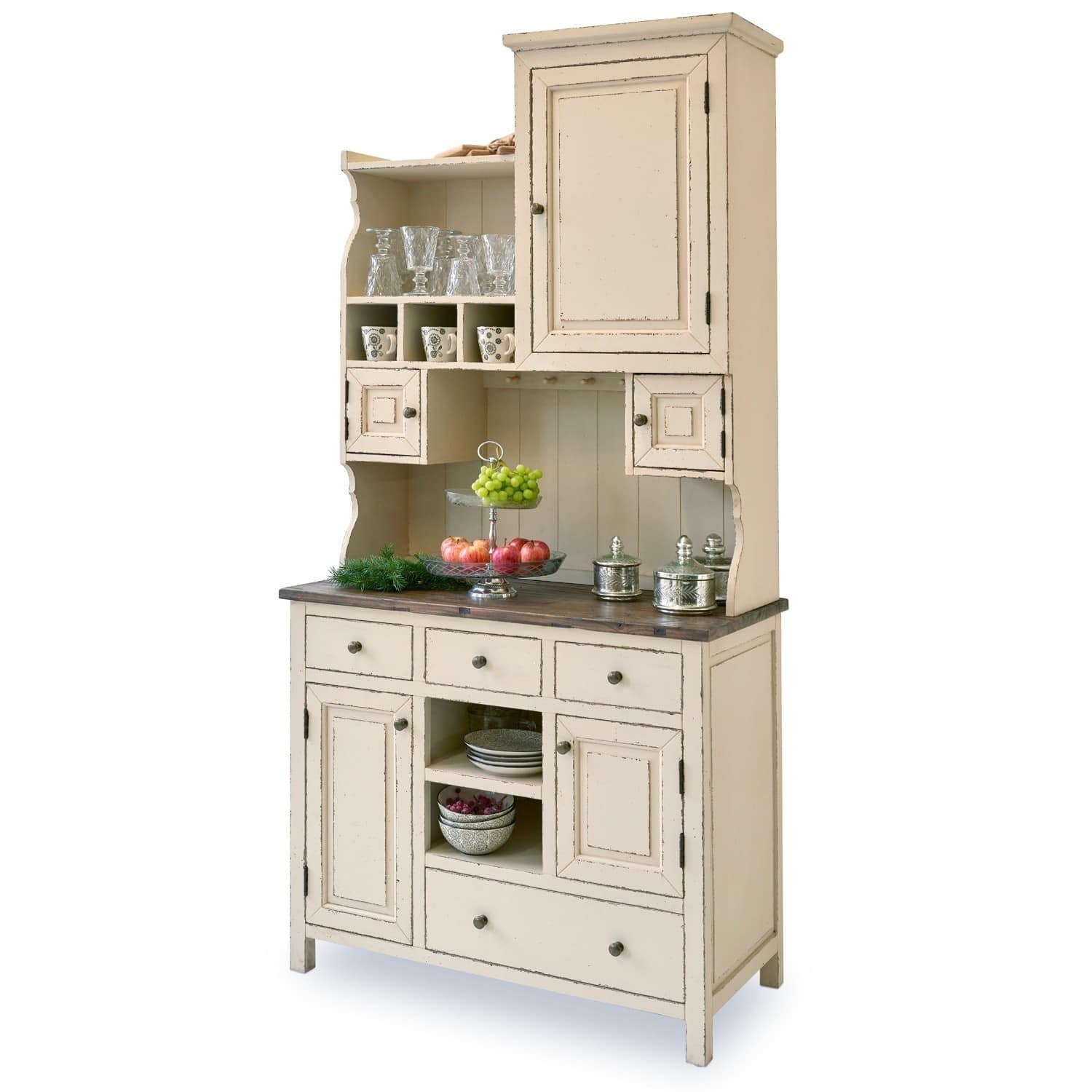 Credenza Peteersham Credenza in legno color crema con ripiani e cassetti per conservare stoviglie e decorazioni