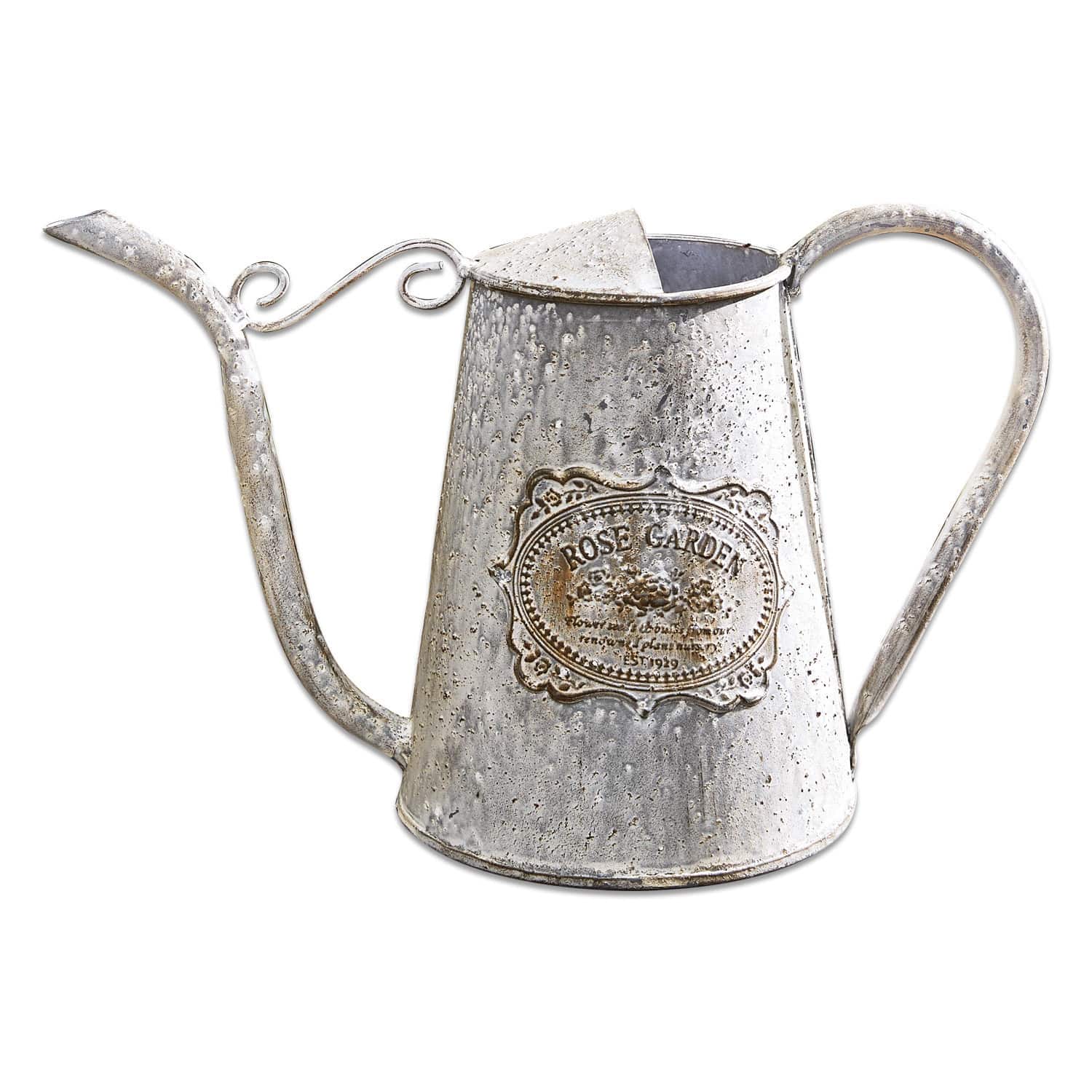 Annaffiatoio Rose Garden Annaffiatoio in metallo argento stile vintage con scritta Rose Garden per giardinaggio