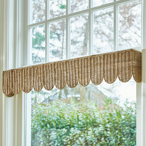 Lambrequin in rattan naturale beige per decorazione finestra, stile rustico, tenda corta