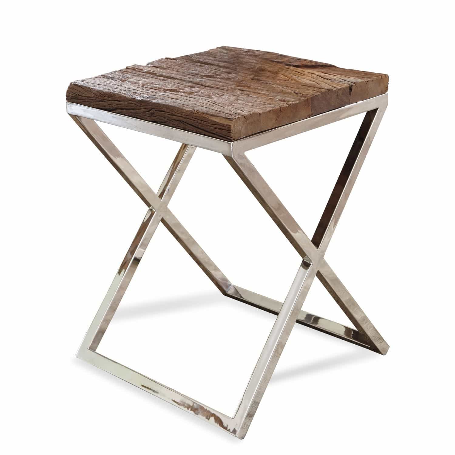 Tavolino Willis Tavolino con piano in legno e struttura metallica argento, mobile moderno per soggiorno