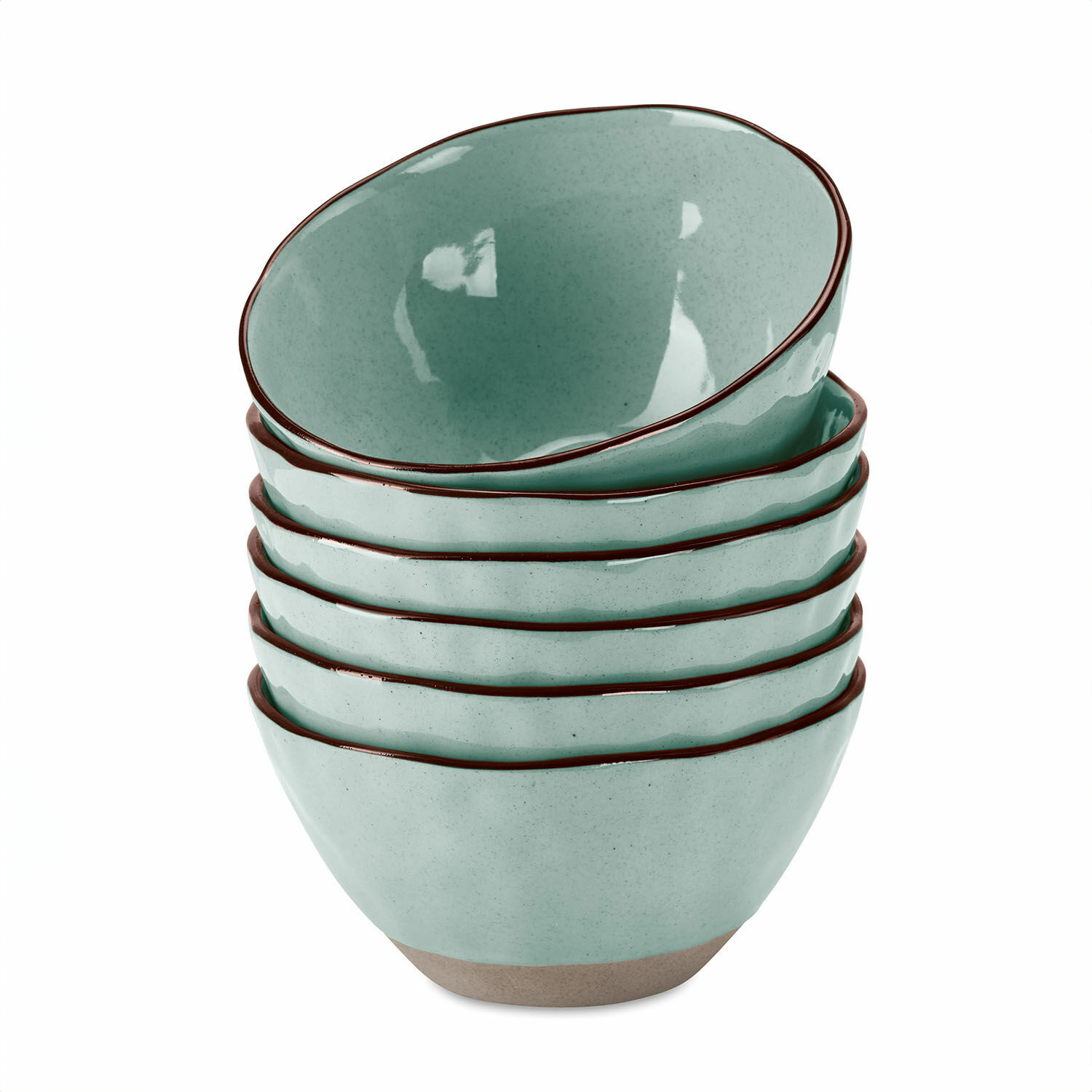 turchese Set di 6 ciotole in ceramica turchese Biarritz con bordo marrone per cucina e tavola