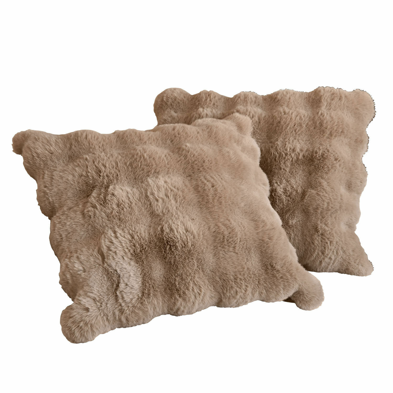 Coppia di copricuscini Zalina Coppia di cuscini decorativi in pelliccia sintetica beige, perfetti per un ambiente accogliente
