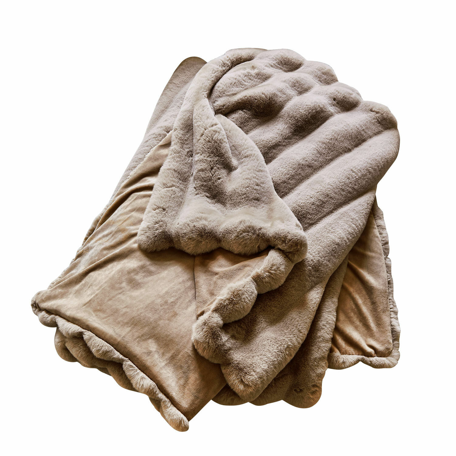 Coperta beige morbida in pelliccia sintetica, perfetta per un ambiente accogliente e decorazioni casa