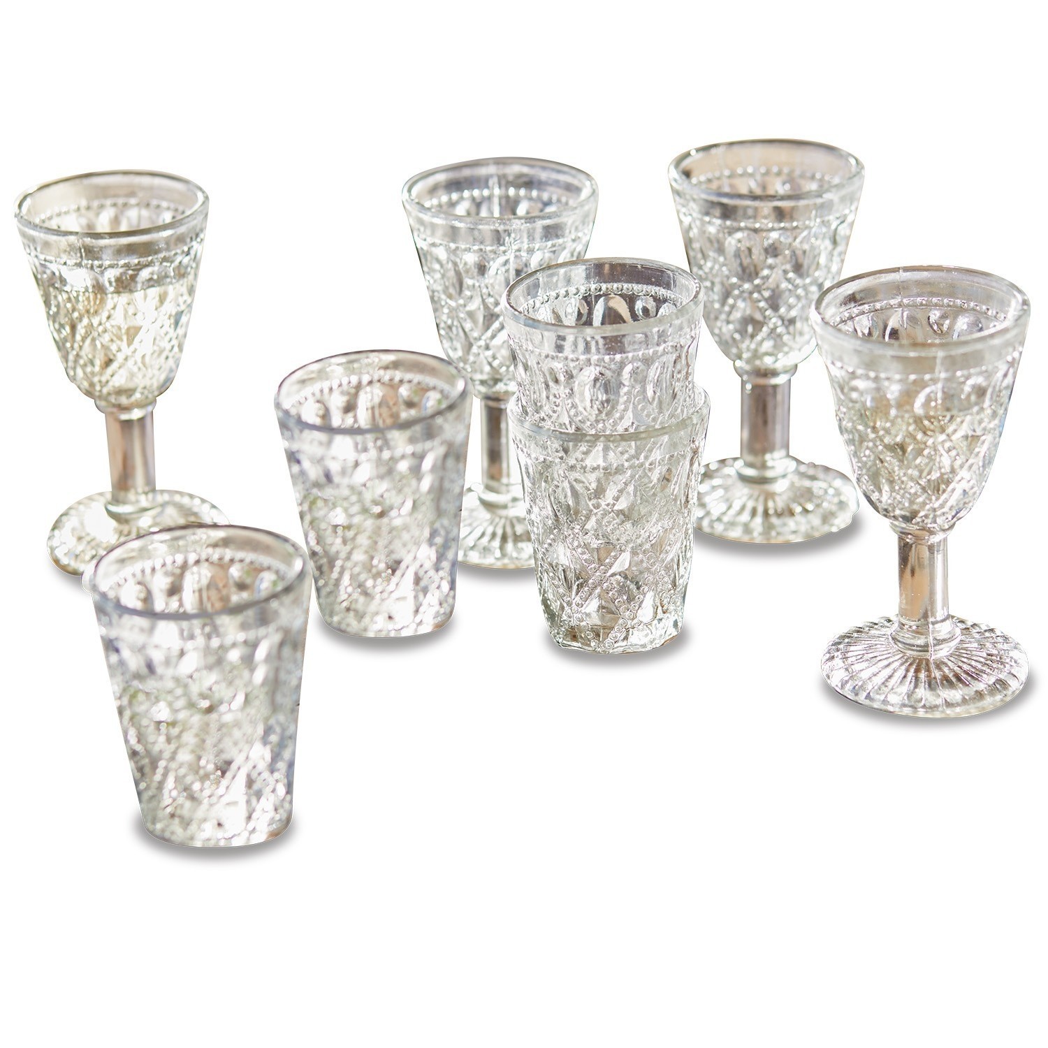 Set di 8 bicchieri Vérane Set di bicchieri e calici trasparenti con motivo decorativo, elegante vetro per la casa