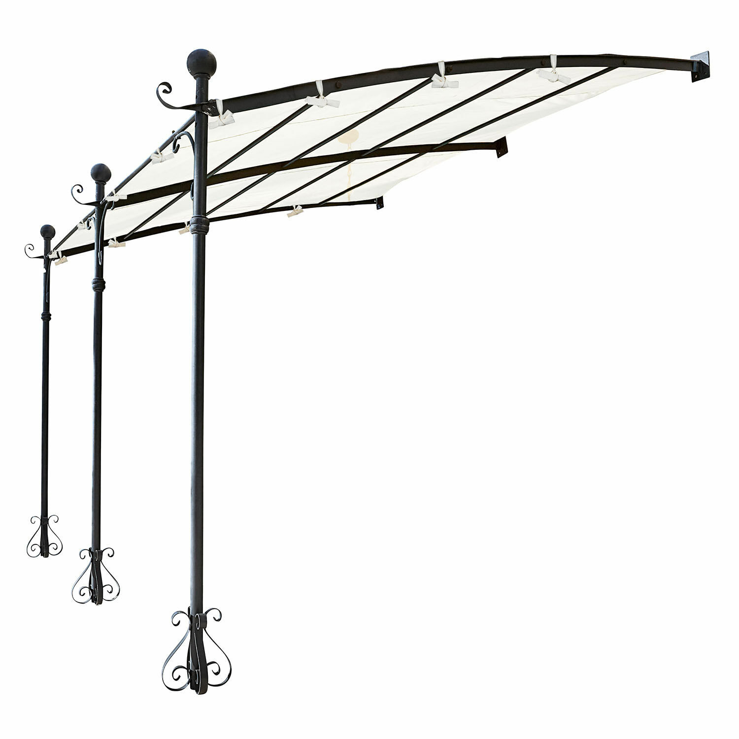 Pergola Kattles Tettoia in metallo nero con copertura in tessuto bianco per giardino o terrazza