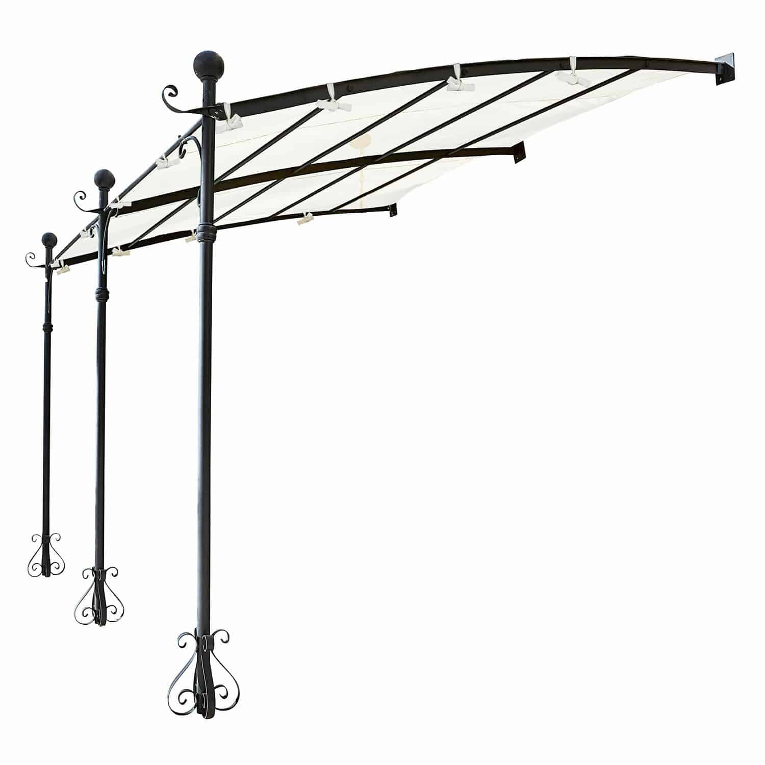 Pergola Kattles Tettoia in metallo nero con copertura in tessuto bianco per giardino o terrazza