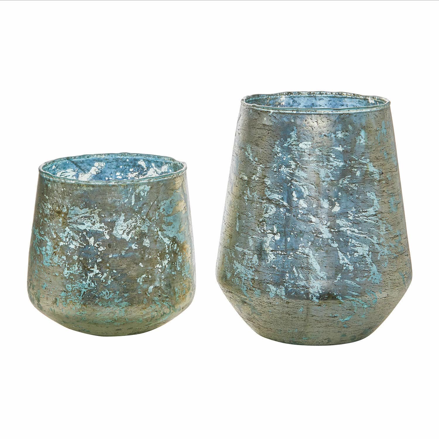 Coppia di portacandele Gare Set di due vasi decorativi in metallo blu-grigio per arredamento d'interni