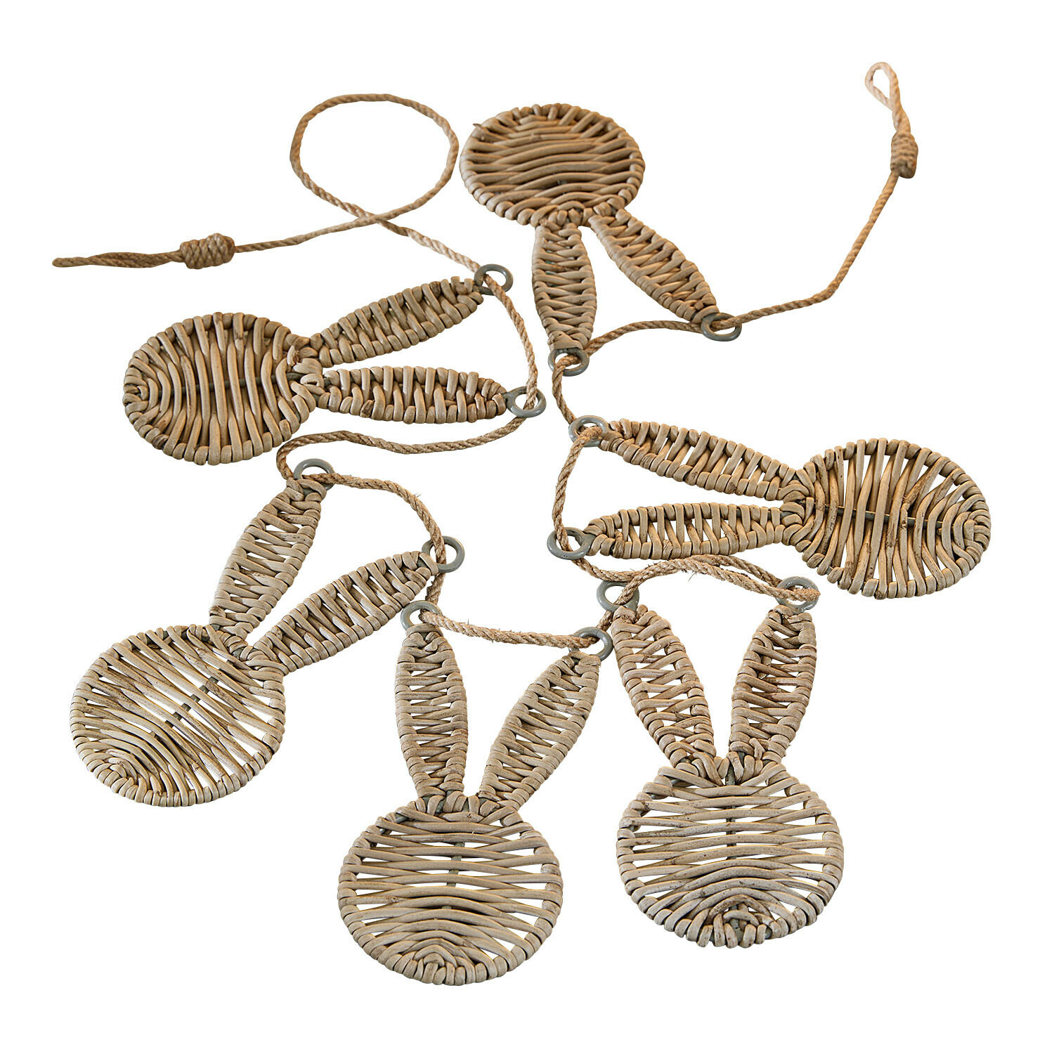 Festone Papillonette Ghirlanda in vimini beige naturale con teste di coniglio intrecciate per decorazione d'interni