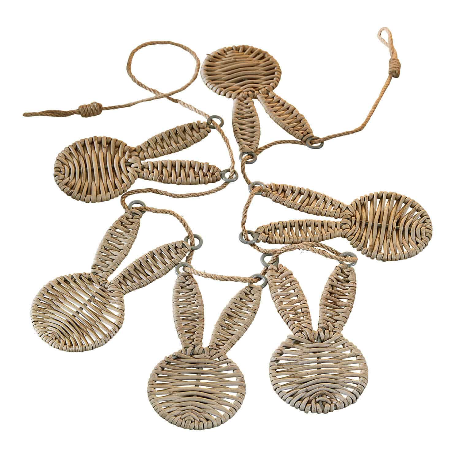 Festone Papillonette Ghirlanda in vimini beige naturale con teste di coniglio intrecciate per decorazione d'interni