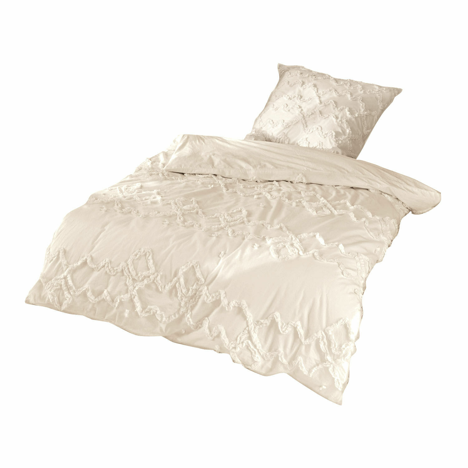 Biancheria da letto Élaine Biancheria da letto beige in cotone con motivo decorativo, morbida e elegante per la camera