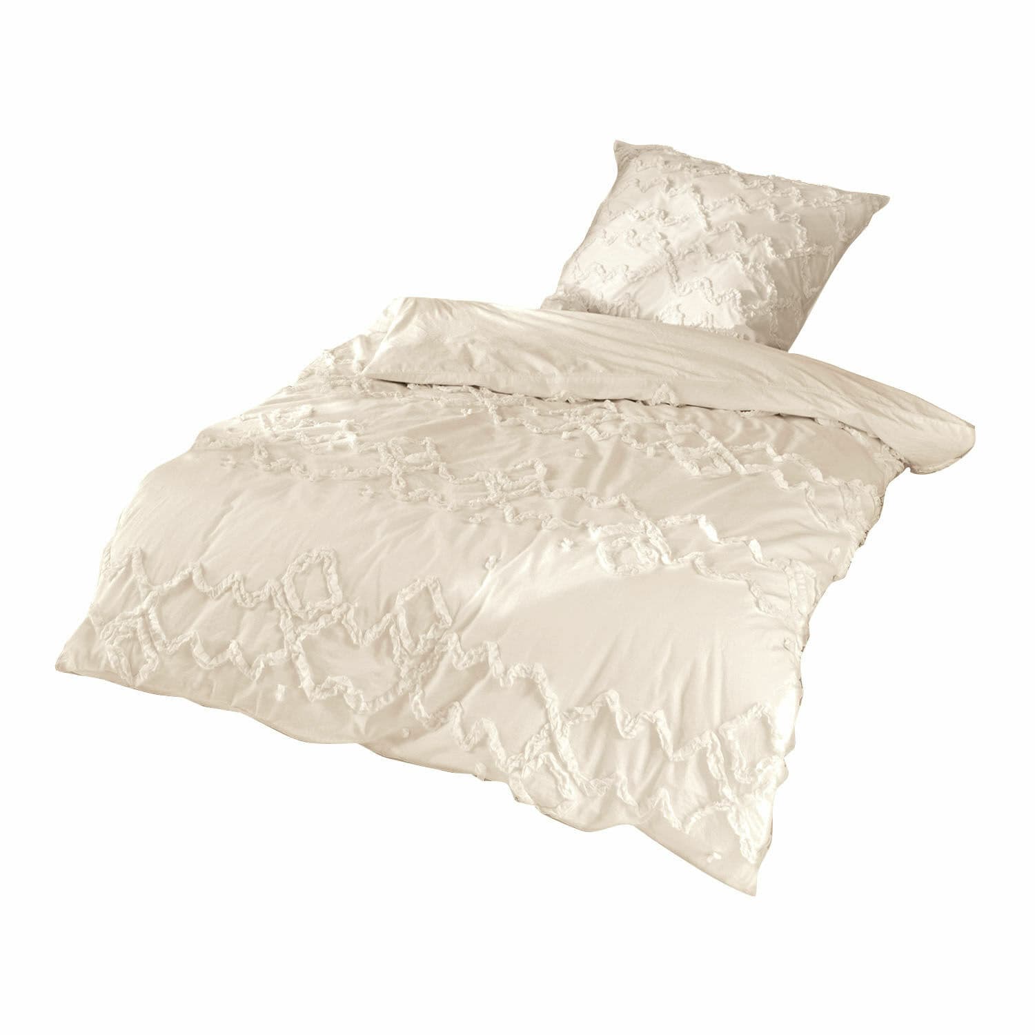 Biancheria da letto Élaine Biancheria da letto beige in cotone con motivo decorativo, morbida e elegante per la camera