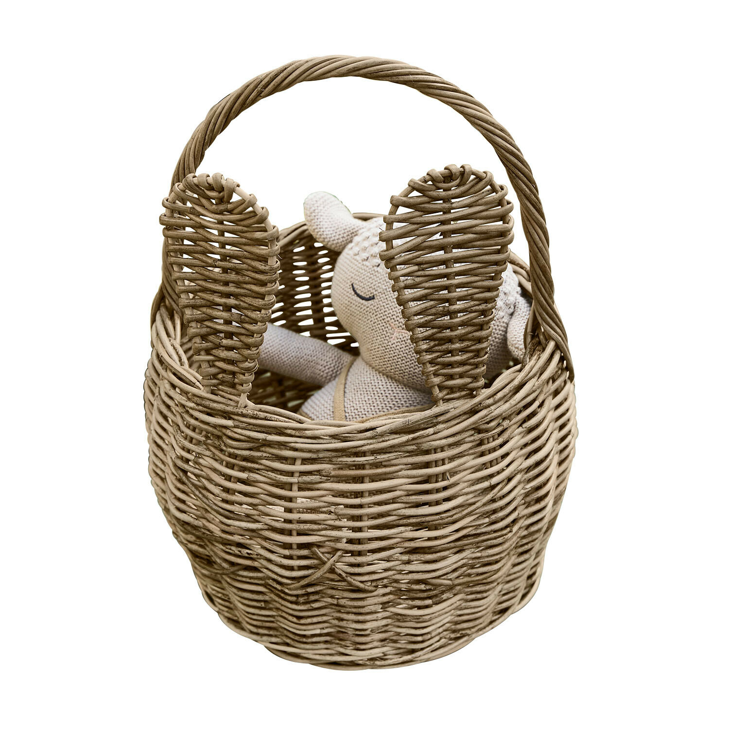 Cestino Whimsywood Cesto in vimini naturale a forma di coniglio con orecchie e peluche beige all'interno