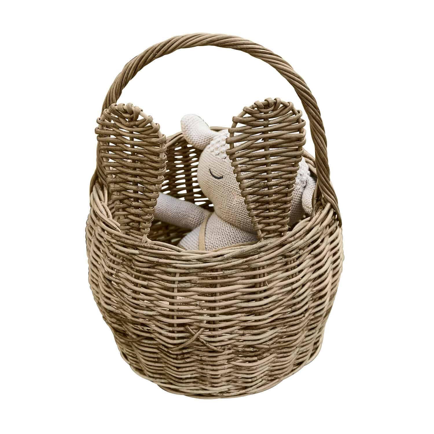 Cestino Whimsywood Cesto in vimini naturale a forma di coniglio con orecchie e peluche beige all'interno