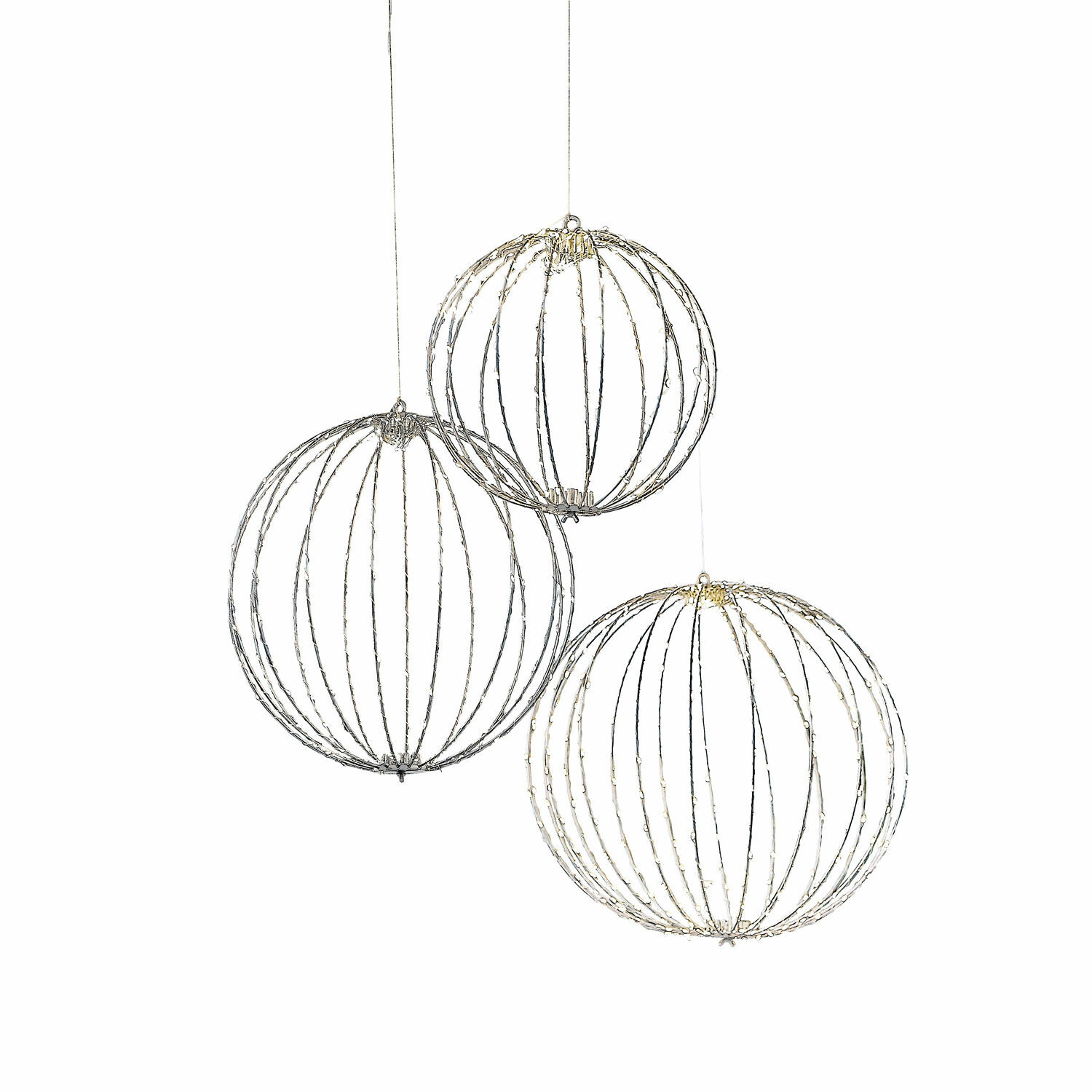 argento Set di 3 sfere LED argento con struttura metallica, decorazione luminosa per interni ed esterni