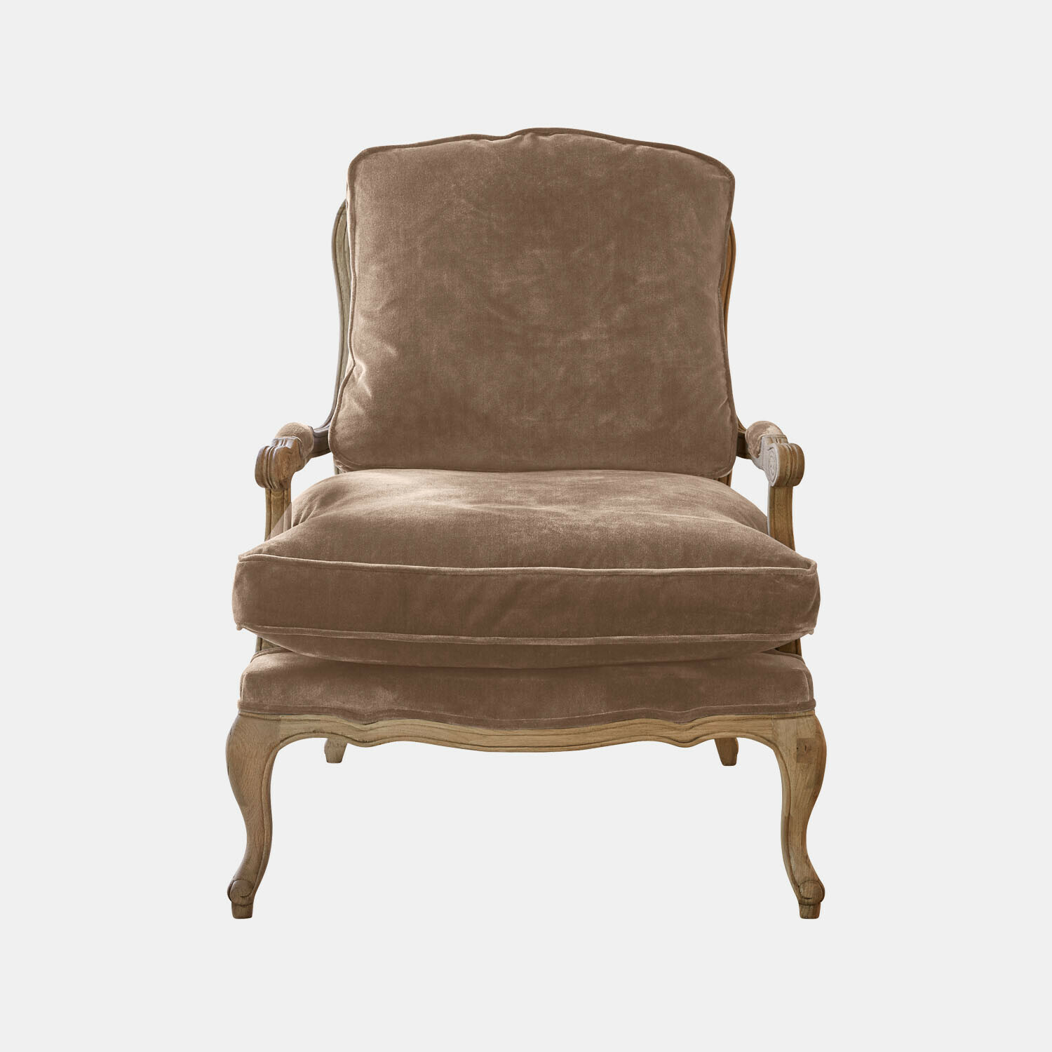 talpa/marrone Poltrona Corlay con rivestimento marrone morbido e struttura in legno intagliato stile vintage