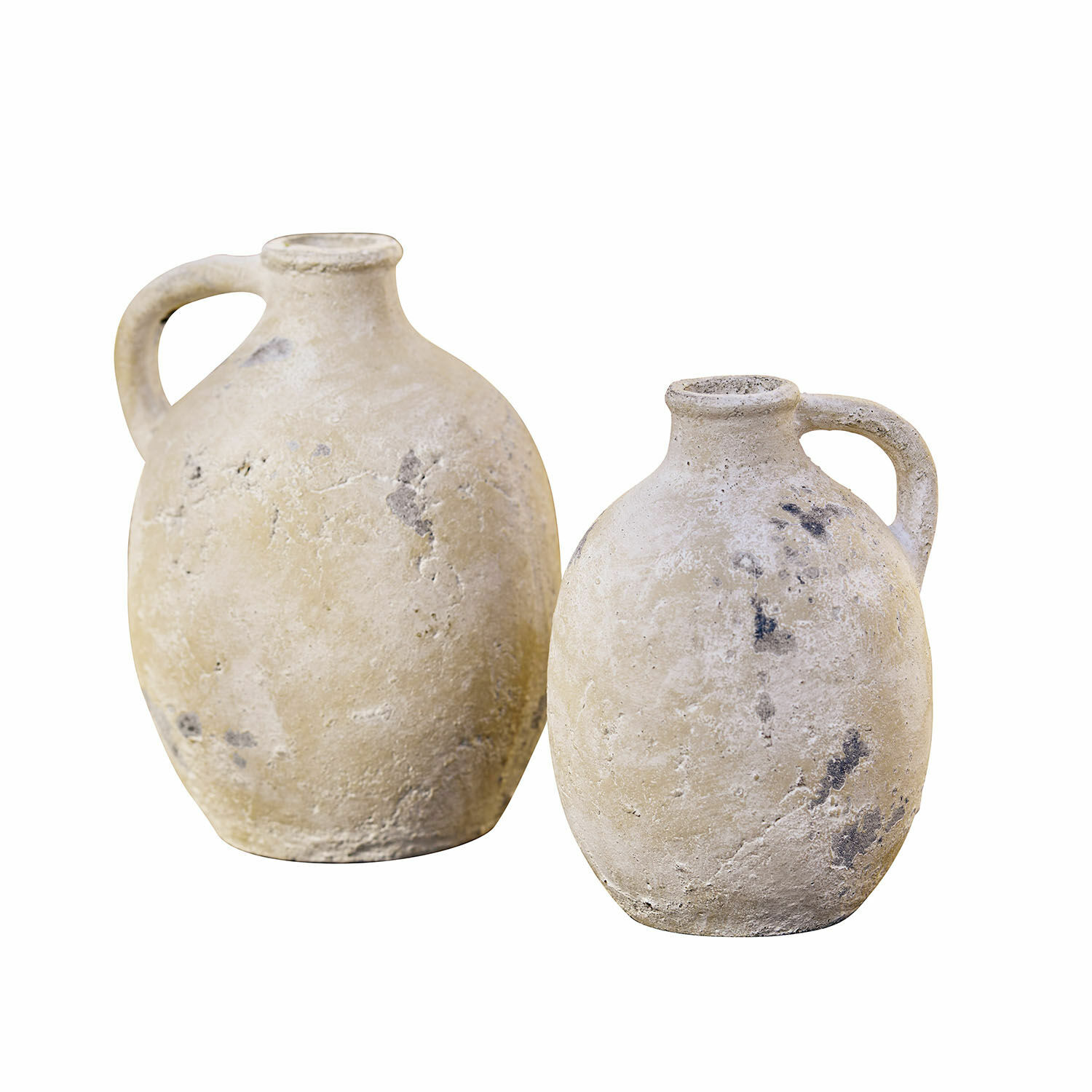 Coppia di vasi Yvorne Due brocche in ceramica beige con manico in stile rustico per decorazione d'interni