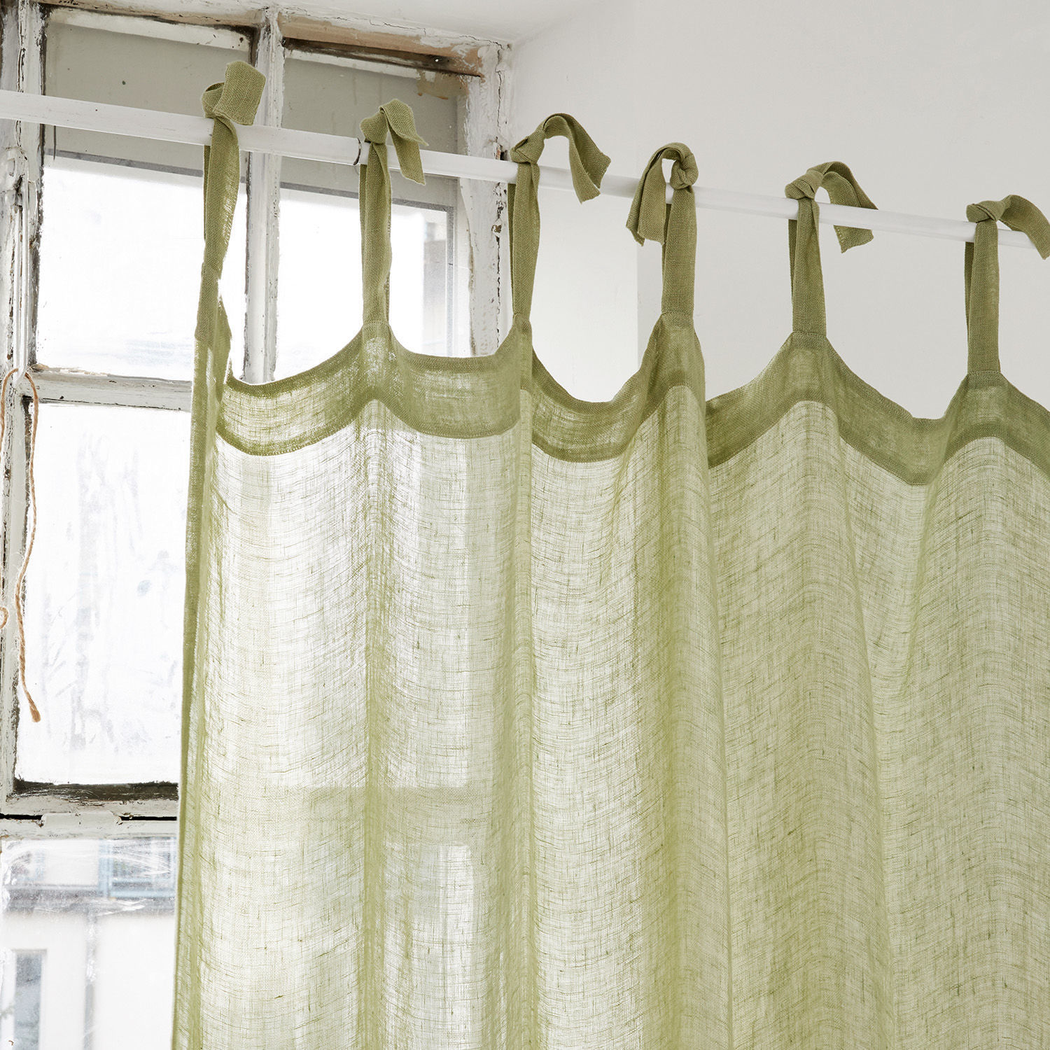 Tenda Gryphia Tenda verde in lino con anelli annodati, leggera e trasparente per decorazione finestra