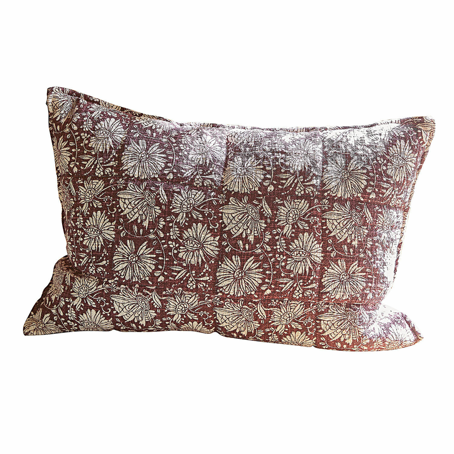Copricuscino Soleique Cuscino decorativo rettangolare in cotone bordeaux con motivo floreale bianco per soggiorno