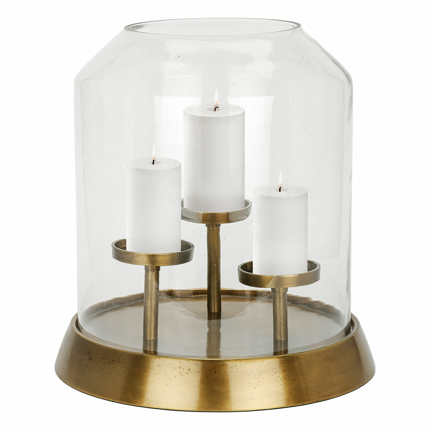 Portacandele Vemesto Portacandele in vetro con base in ottone e tre candele bianche, decorazione per interni
