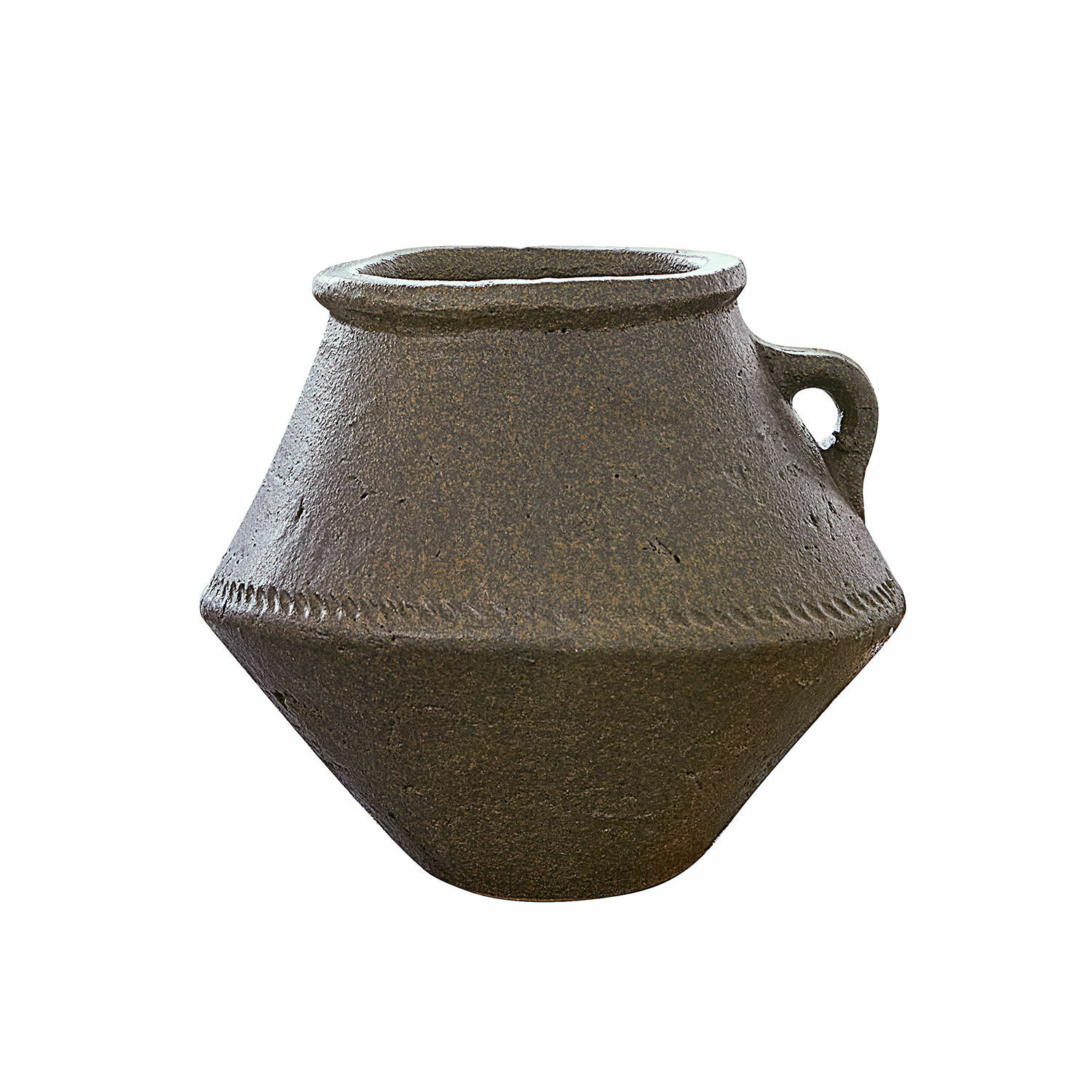 Vaso Nouvillac Vaso in ceramica marrone con manico e forma geometrica per decorazione d'interni