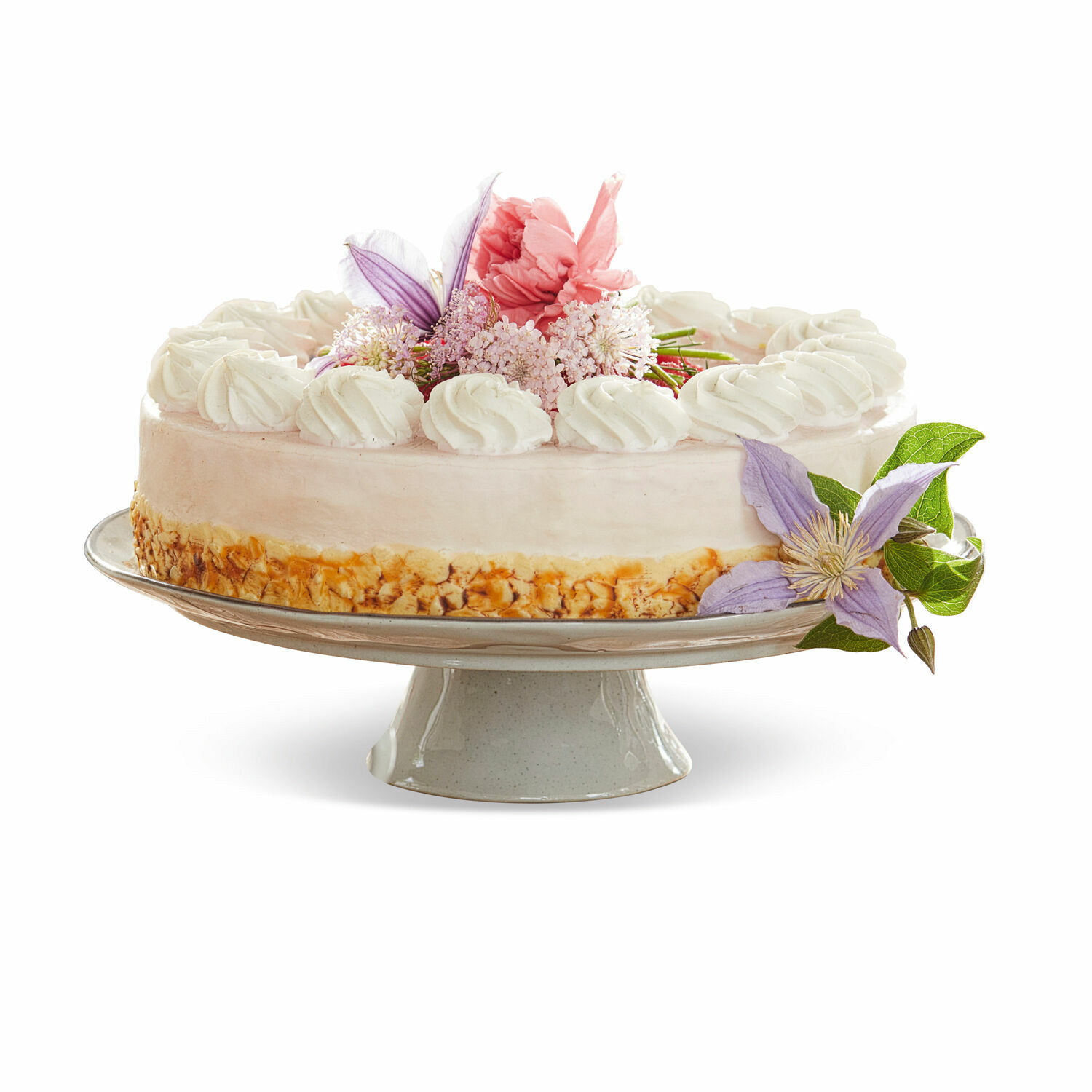 Centrotavola Biarré Torta su alzata in ceramica con crema e decorazione floreale dai colori pastello