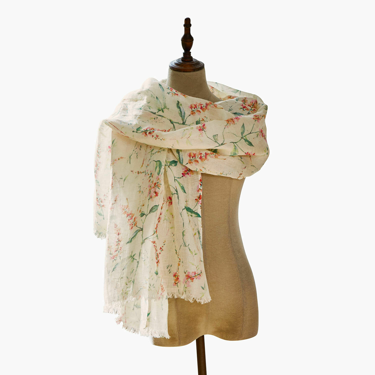 Sciarpa Soleilou Sciarpa leggera in cotone crema con motivo floreale, ideale per outfit primaverili