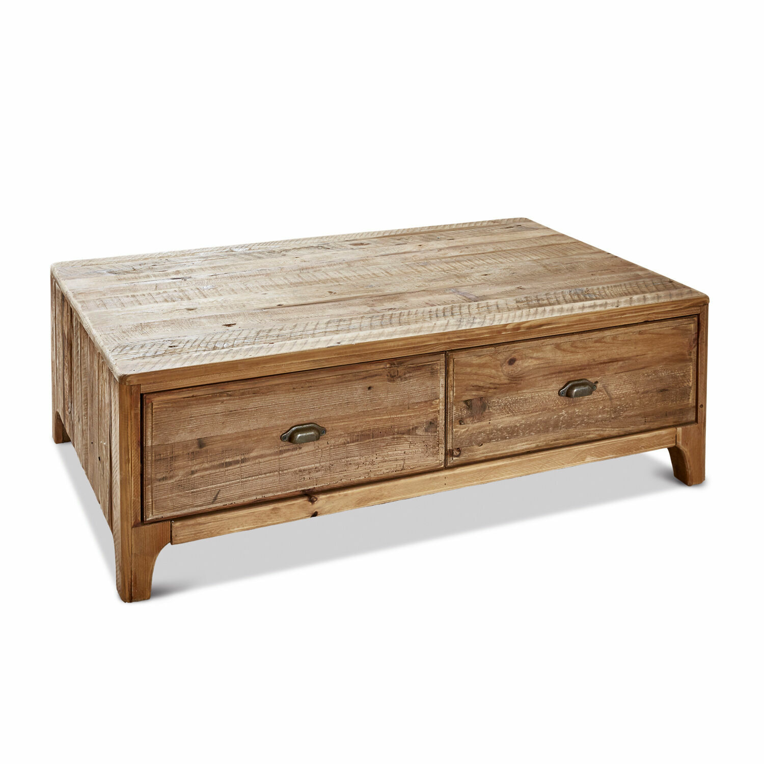 Tavolino da salotto Wittfield Tavolino da salotto rustico in legno naturale con due cassetti, mobile pratico per soggiorno