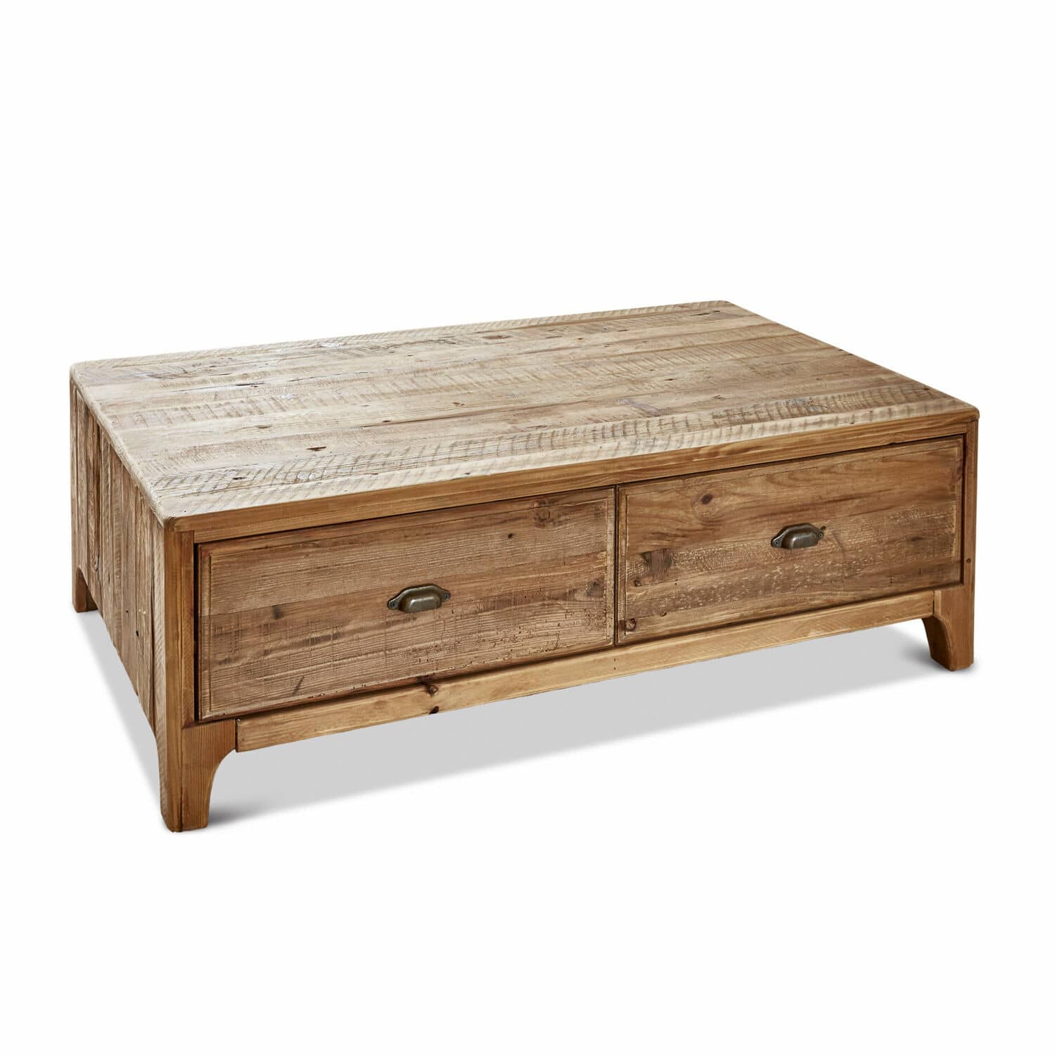Tavolino da salotto Wittfield Tavolino da salotto rustico in legno naturale con due cassetti, mobile pratico per soggiorno
