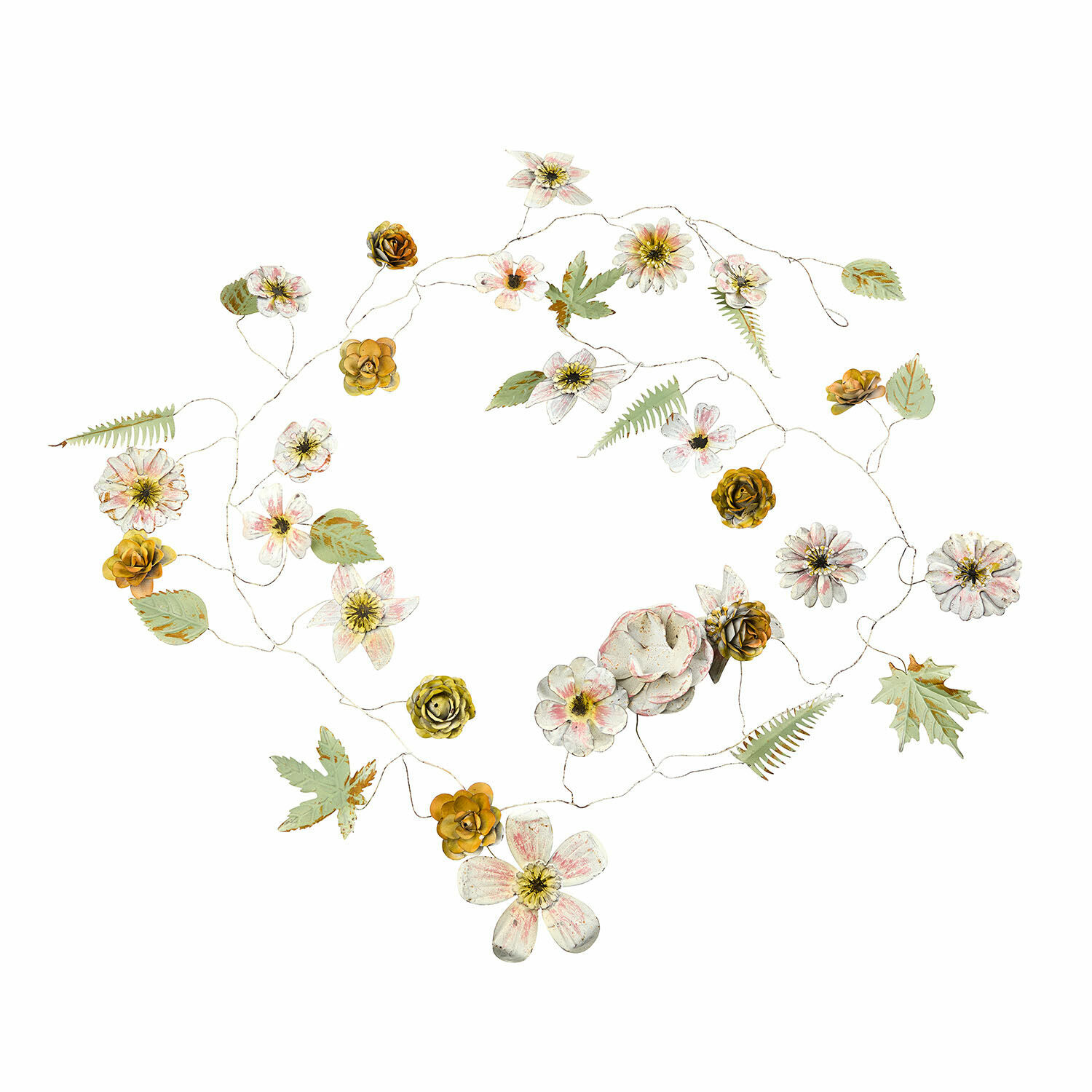 Festone Urfanne Ghirlanda decorativa in metallo con fiori bianchi e gialli per decorazione d'interni