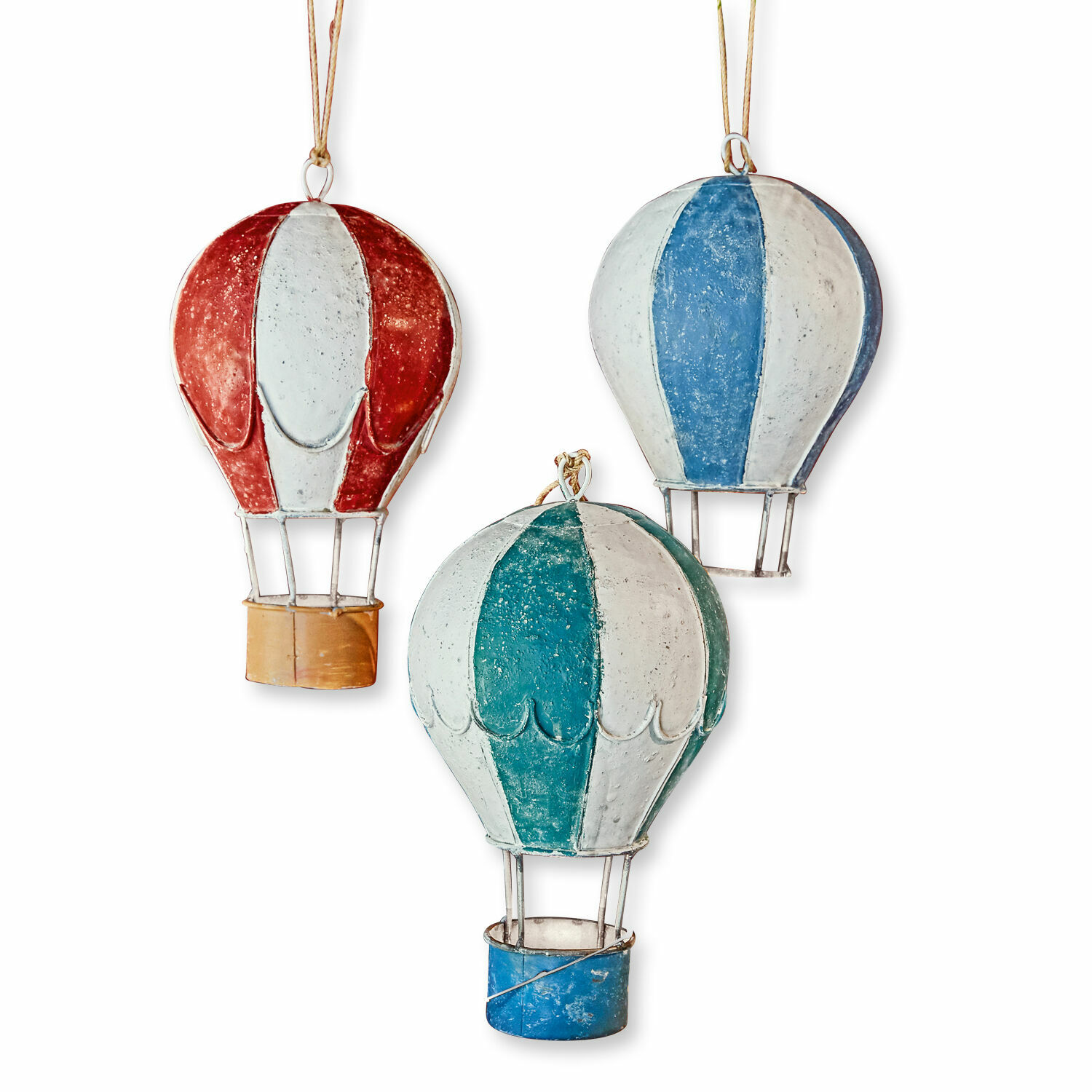 Set di 3 decorazioni da appendere Ayene Palloni aerostatici decorativi in metallo rossi, blu e verdi da appendere