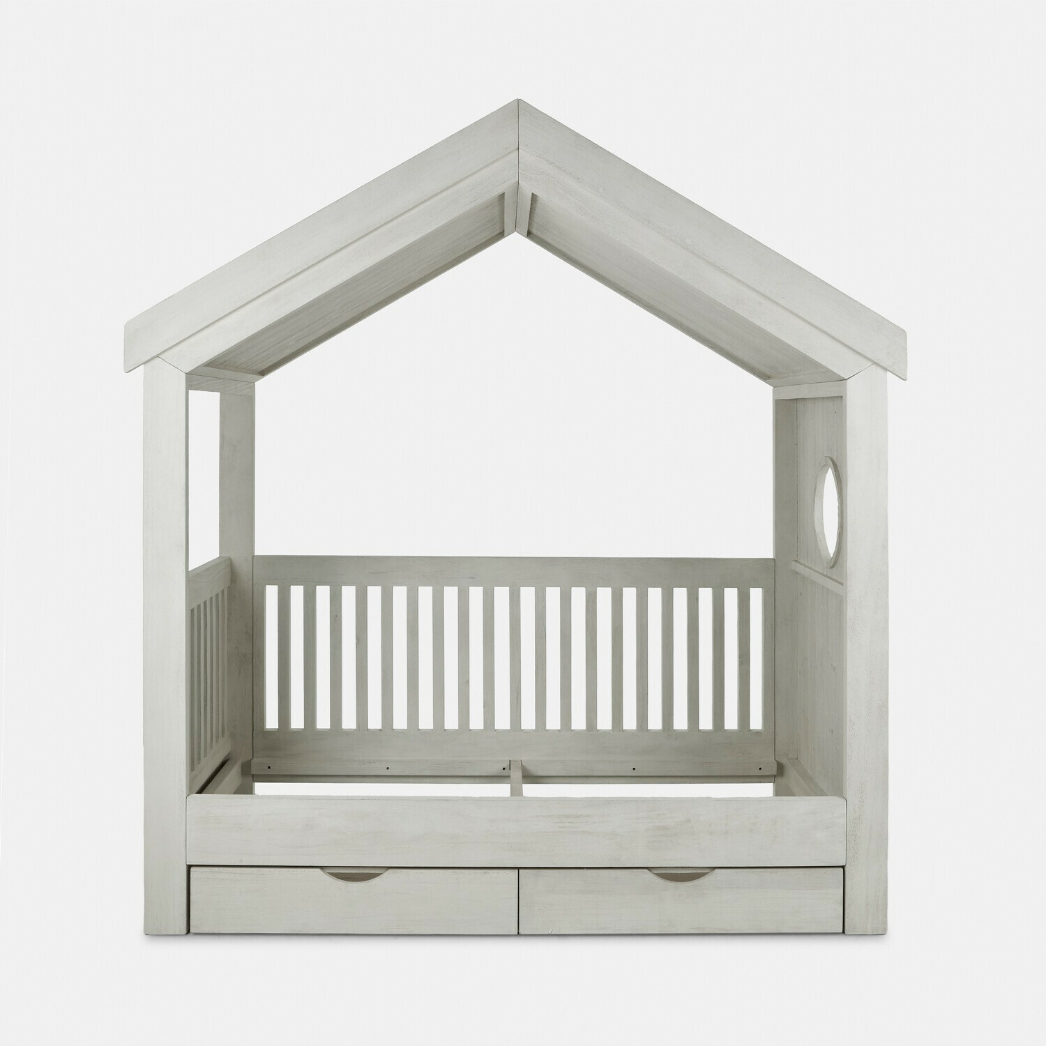 Letto a casetta Birchwell Letto per bambini in legno bianco a forma di casetta con cassetti e finestra rotonda decorativa