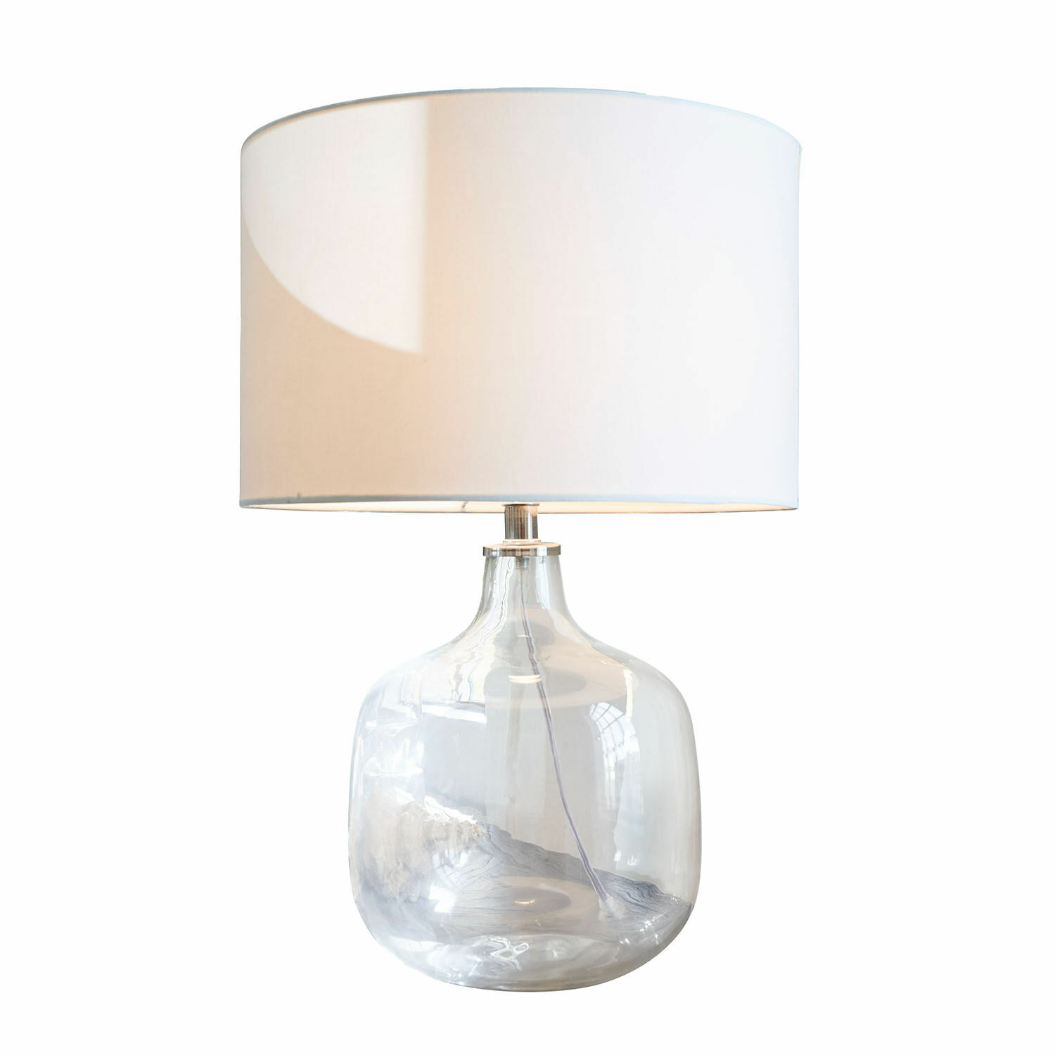 Lampada da tavolo Malmy Lampada da tavolo in vetro trasparente con paralume bianco, design moderno per soggiorno