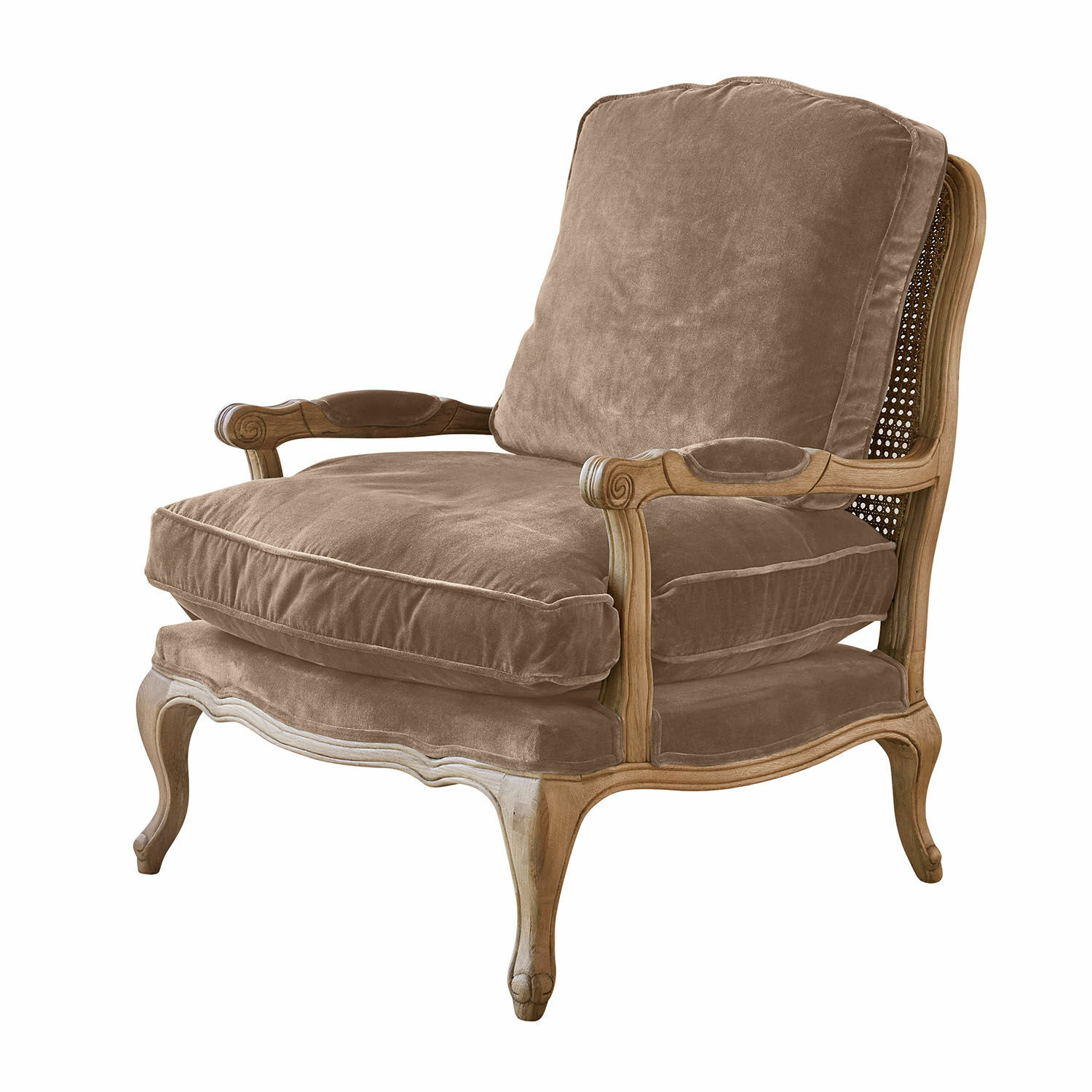 Poltrona Corlay Poltrona classica con struttura in legno e rivestimento in velluto marrone per soggiorno