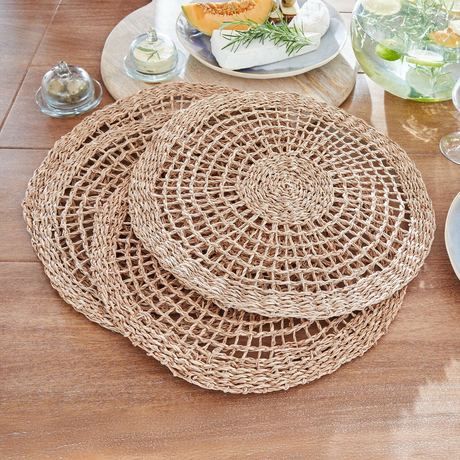 Set di 4 tovagliette Sauvrelle Set di tre tovagliette rotonde in materiale intrecciato naturale beige per la tavola