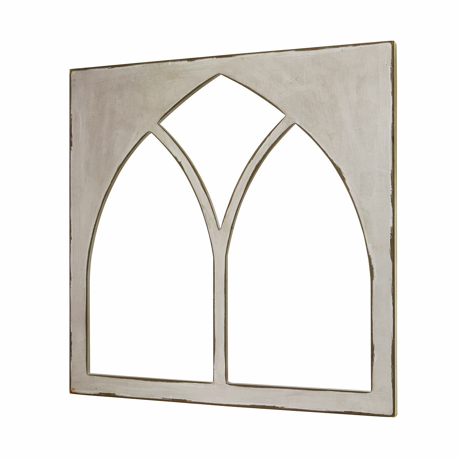 Finestra decorativa Kiraline Cornice da parete decorativa in legno grigio con due aperture ad arco per interni vintage