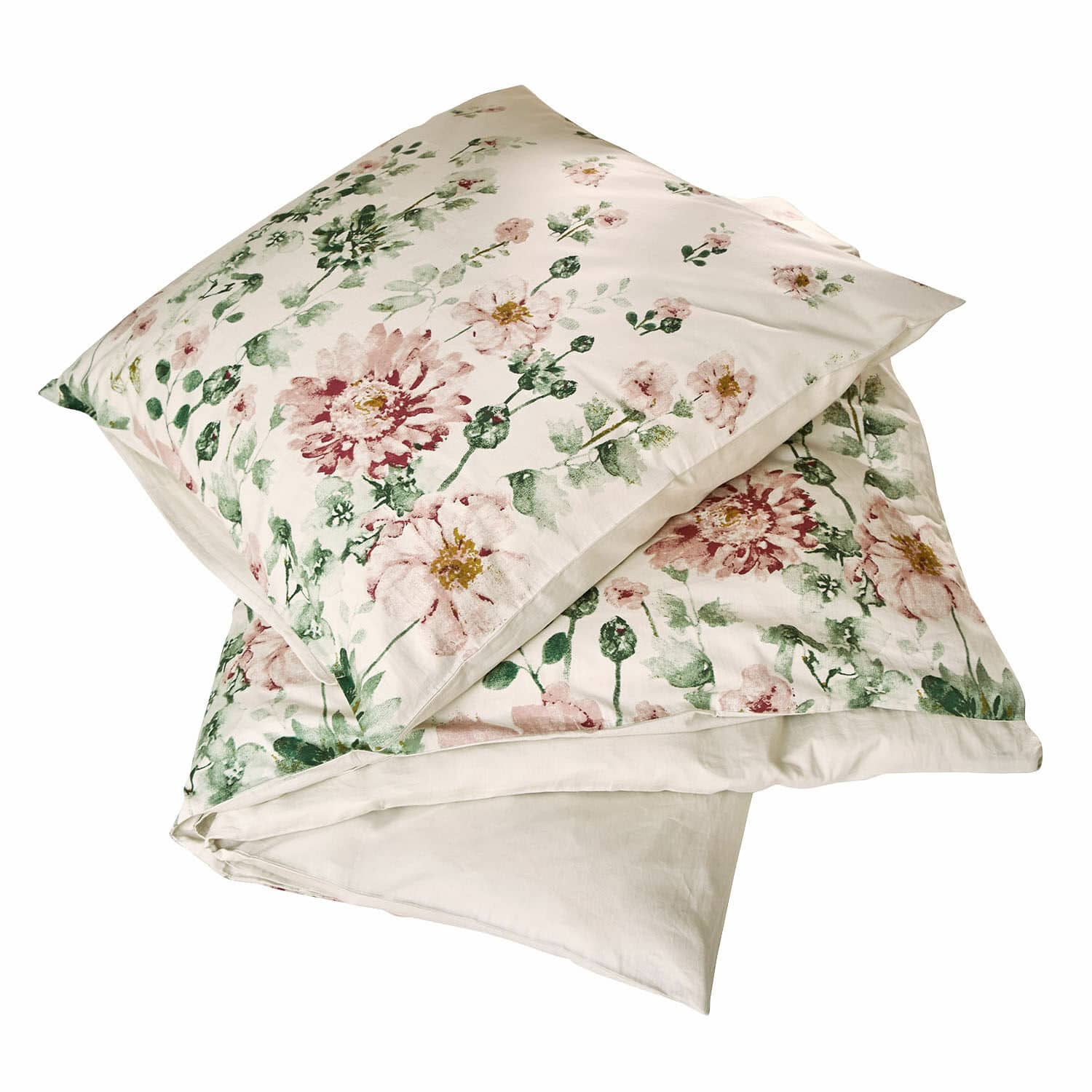 Biancheria da letto Brinalie Biancheria da letto in cotone con motivo floreale rosa e verde su sfondo crema elegante