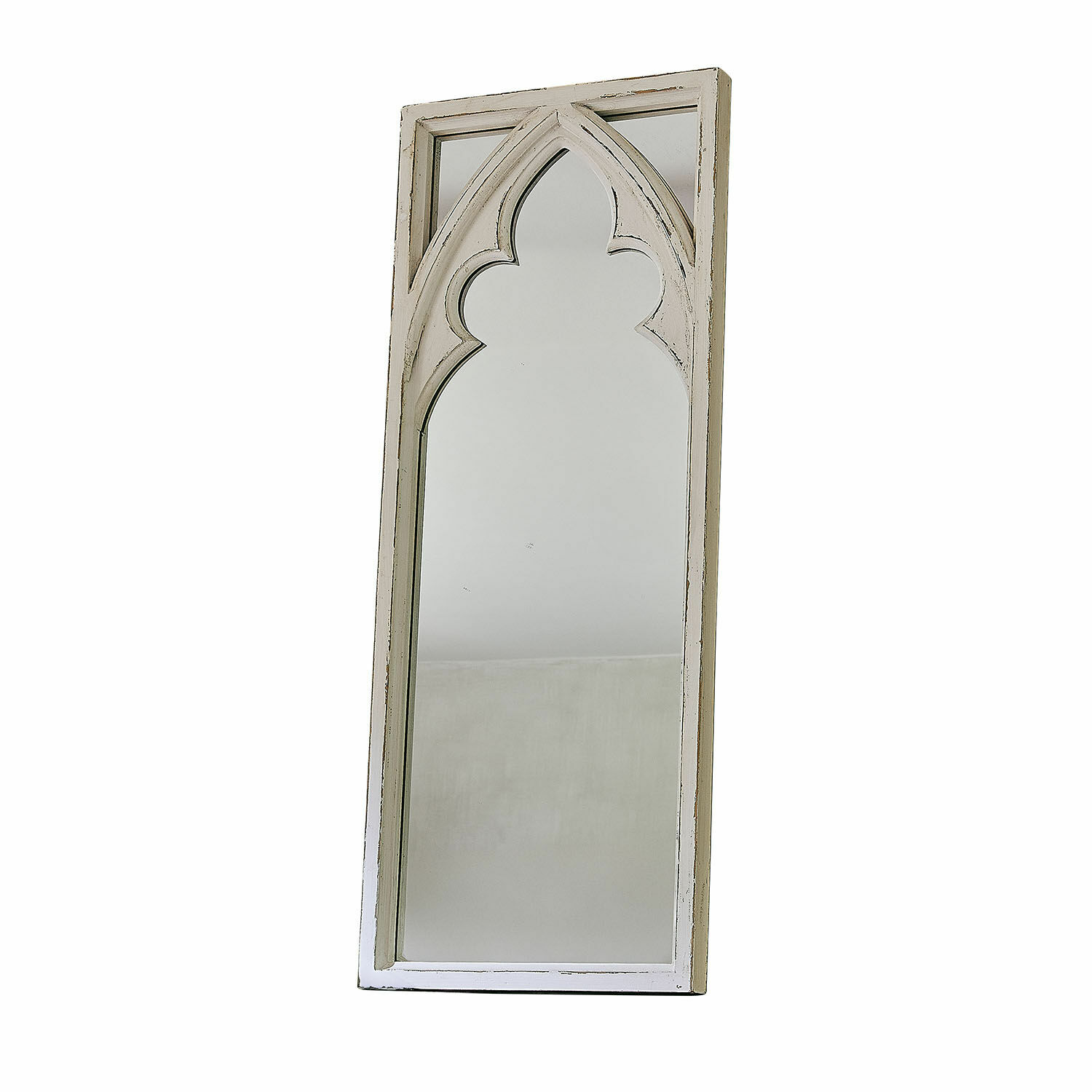 Specchio Golvine Specchio da parete in legno bianco stile vintage con cornice ad arco decorativa, decorazione d'interni