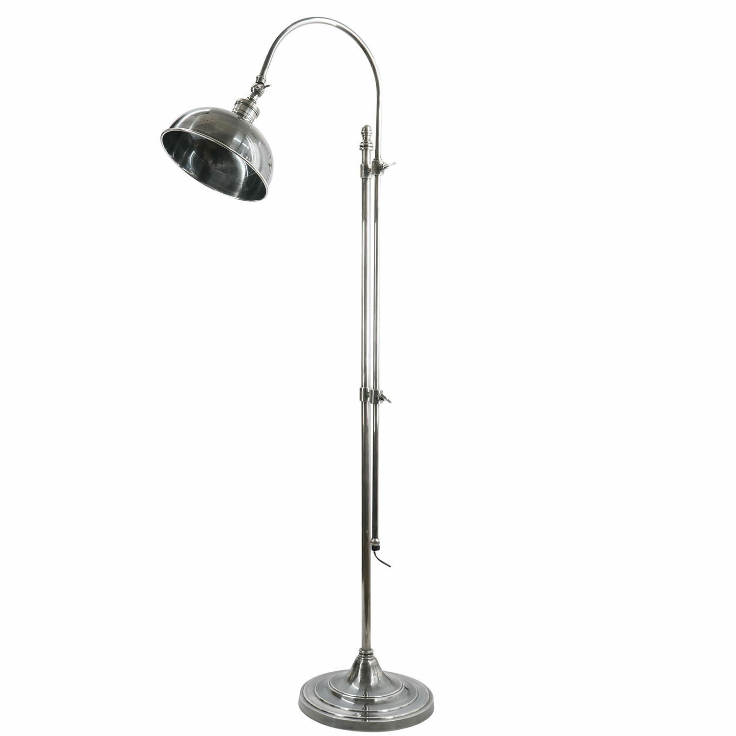 Lampada a stelo Conway Lampada da terra in metallo argento con paralume regolabile, stile industriale moderno