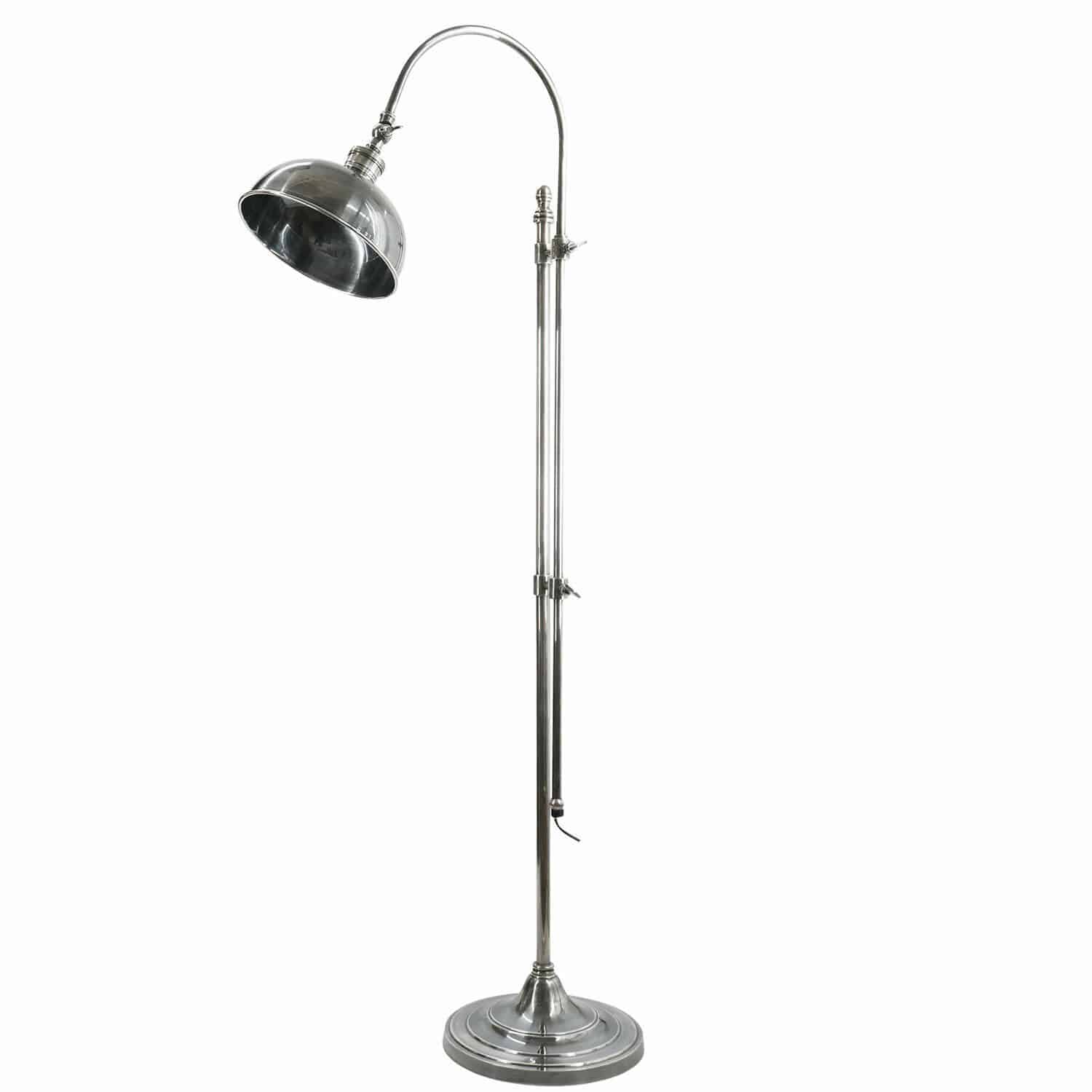 Lampada a stelo Conway Lampada da terra in metallo argento con paralume regolabile, stile industriale moderno
